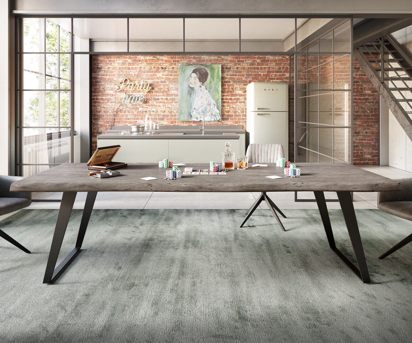 Трапезна маса Edge 260x100 XL от акация, платинен метал, наклонена, черна, с естествени ръбове 5