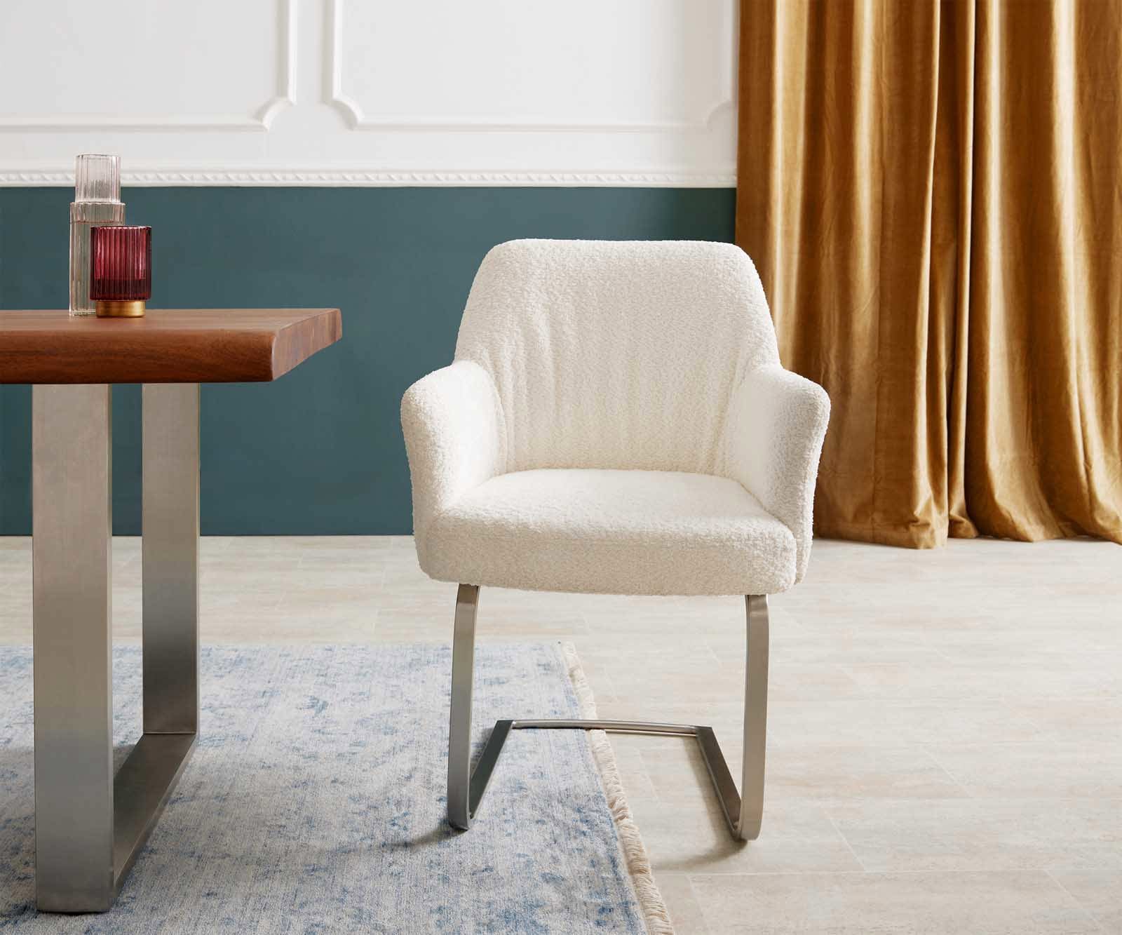 Люлеещ стол с подлакътници Букле Бял Конзолен крак плосък Неръждаема стомана Покет пружина Xana-Flex 2 Люлеещ стол с подлакътници Букле Бял Конзолен крак плосък Неръждаема стомана Покет пружина Xana-Flex 2