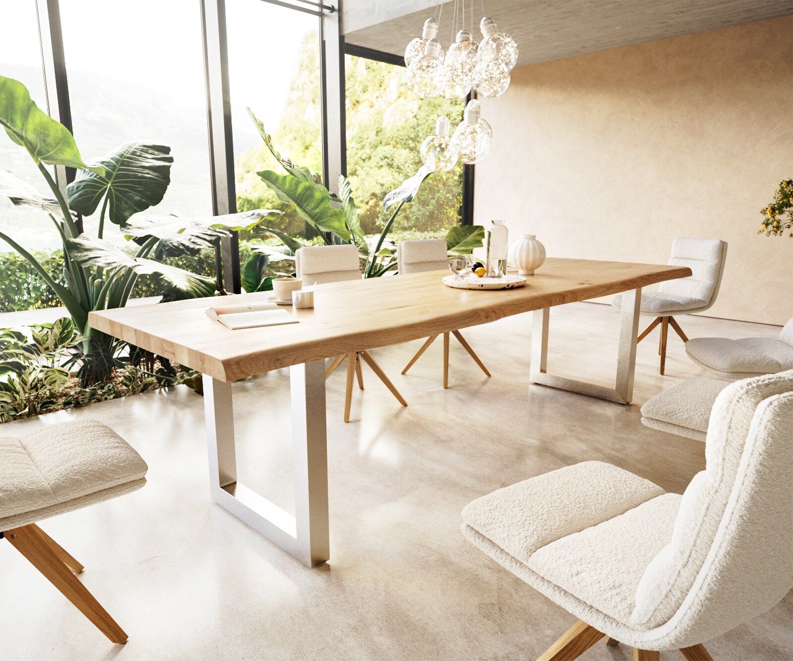 Маса 300x100 Дъб Натурал Неръждаема стомана Широк профил Edge 1