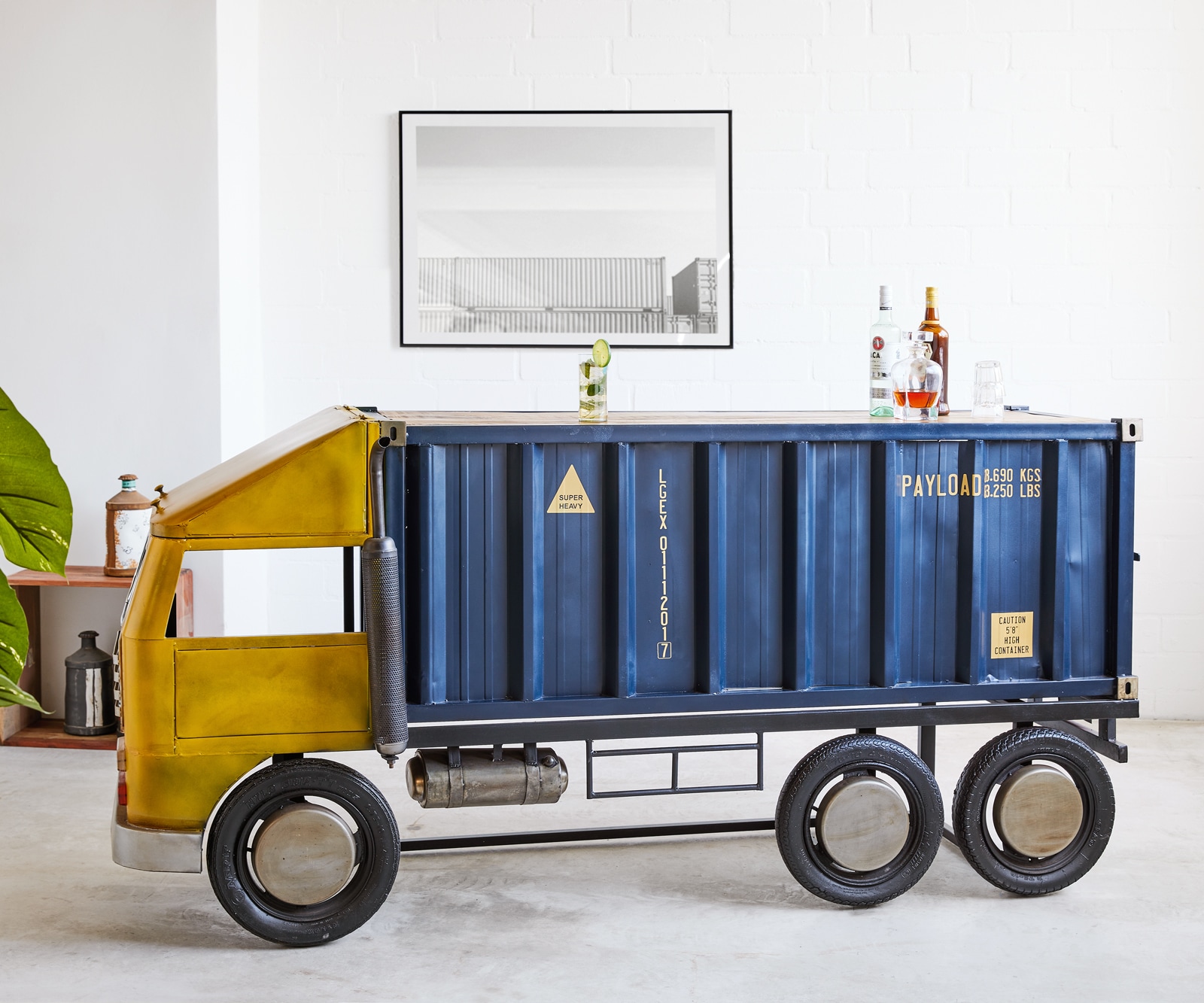 Бар 220x110 cm Мангово дърво Метал Син-Жълт LKW 1 Бар 220x110 cm Мангово дърво Метал Син-Жълт LKW 1