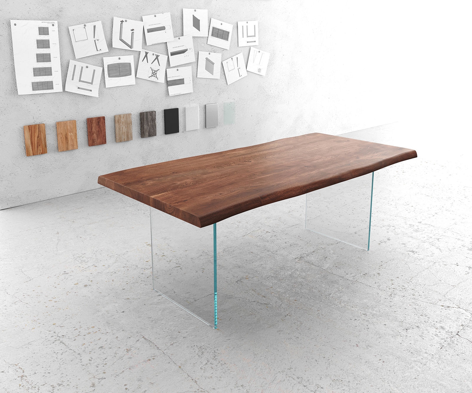 Маса 200x100cm XL Акация Кафяв Стъкло Edge Маса 200x100cm XL Акация Кафяв Стъкло Edge