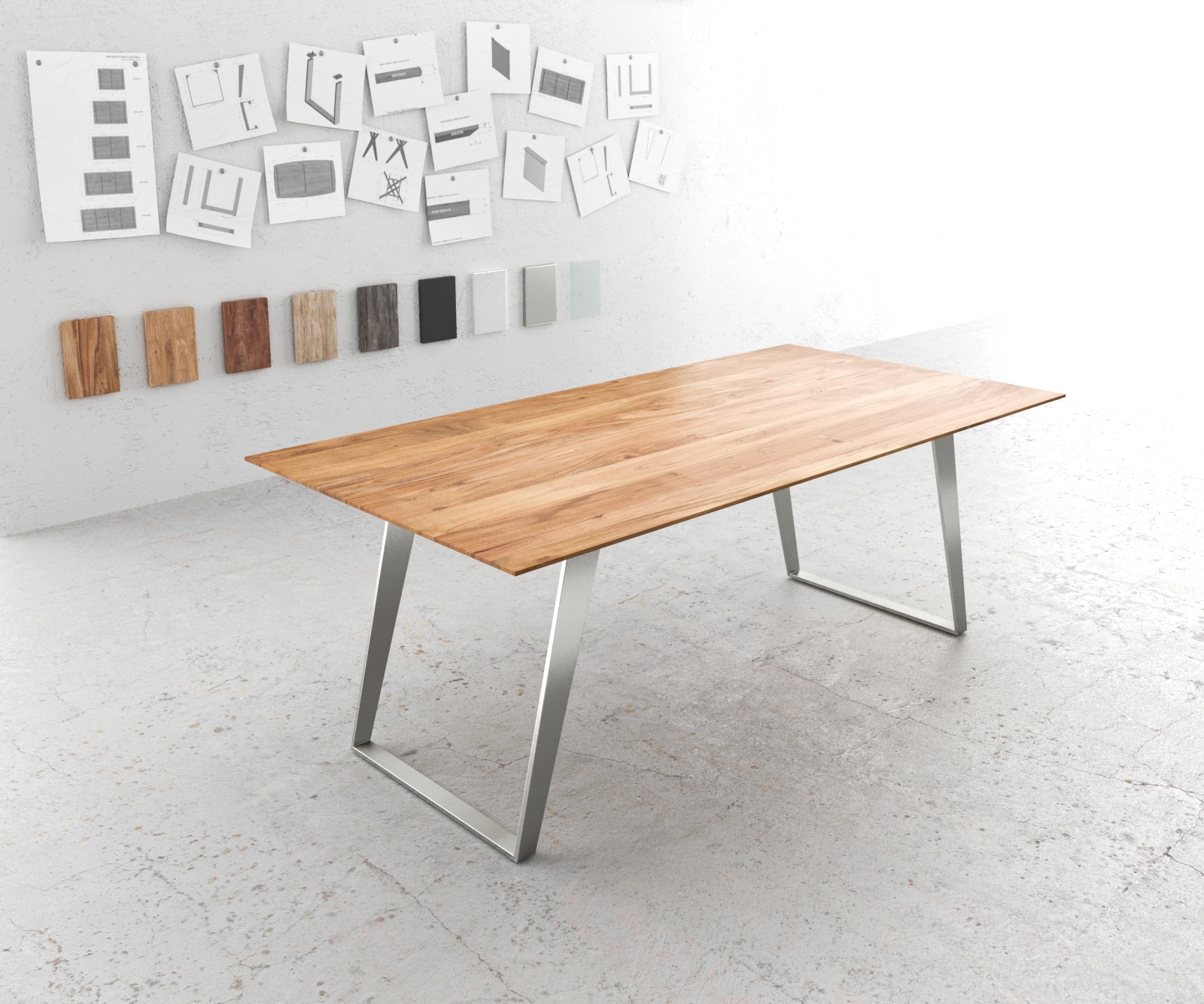 Маса 200x100 Акация Натурал Неръждаема стомана под ъгъл Швейцарски ръб Edge Маса 200x100 Акация Натурал Неръждаема стомана под ъгъл Швейцарски ръб Edge