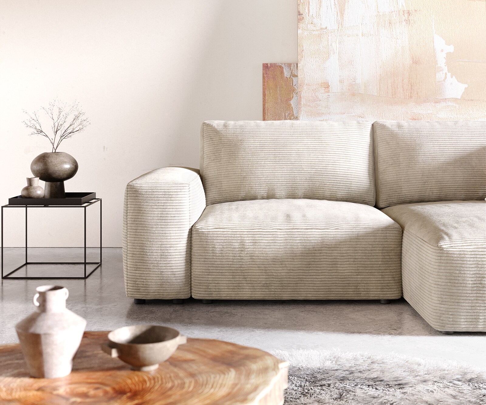Ъглов диван Lanzo L 230x155 см Рипс Бежов, Лява/Дясна Лежанка 4