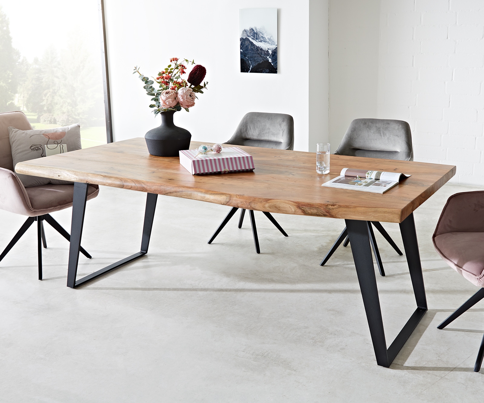 Маса 200x100 XL Акация Натурал Метал под ъгъл Edge Маса 200x100 XL Акация Натурал Метал под ъгъл Edge