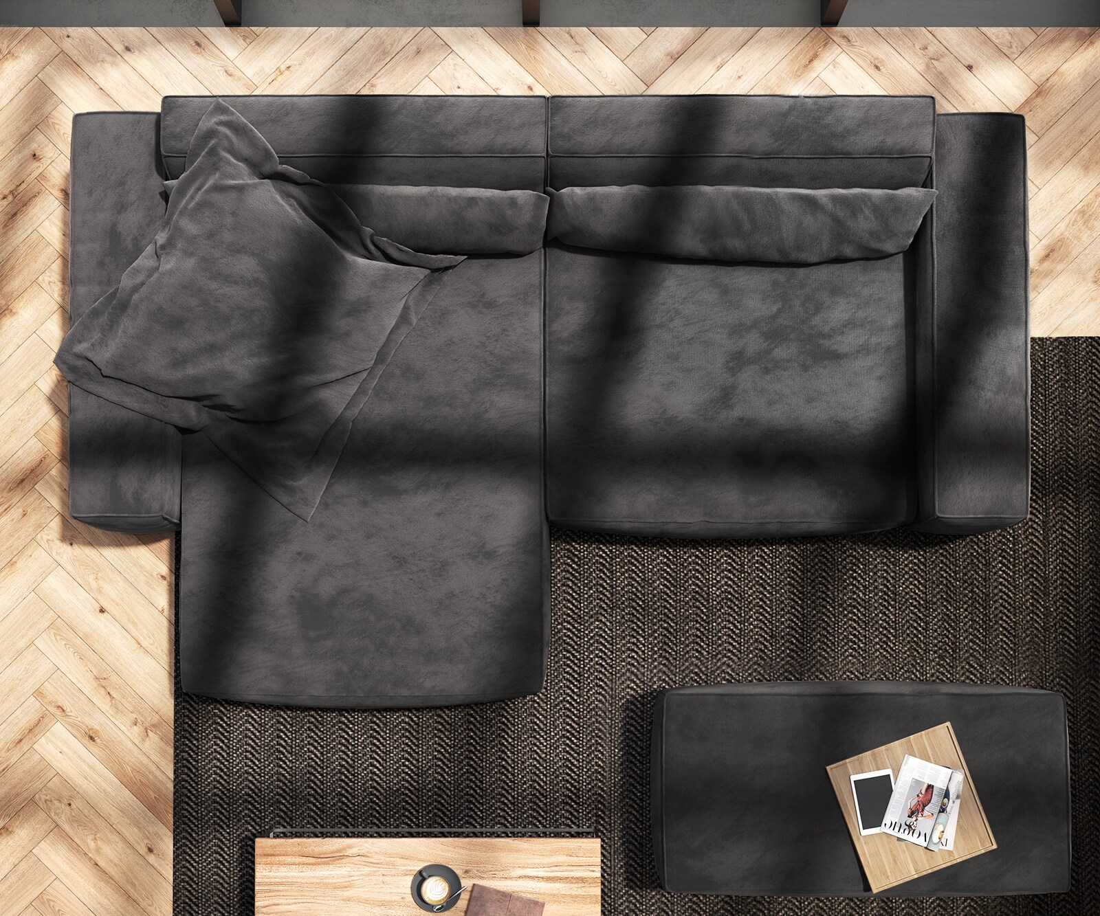 Ъглов диван XL 270x170 cm Микрофибър Черен Варианти лежанка с табуретка Sirpio 8