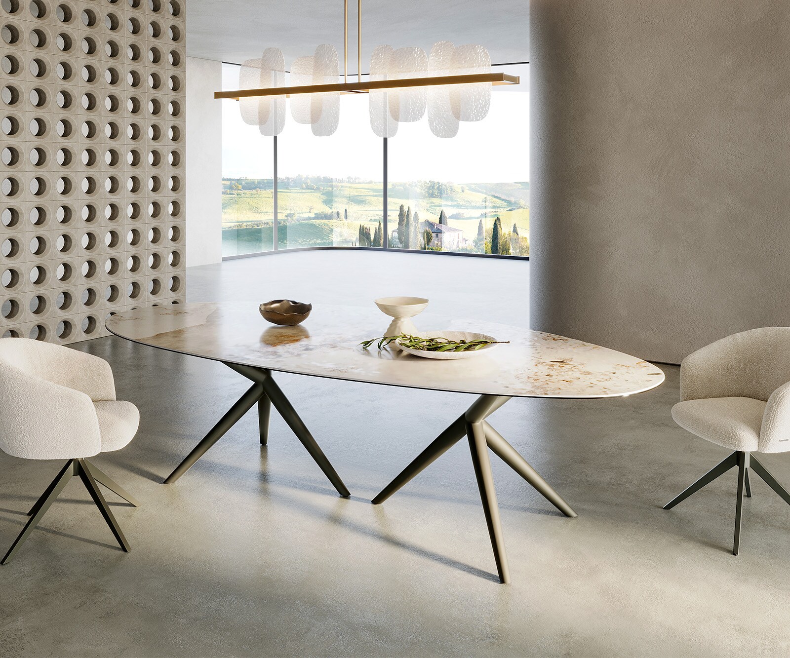 Маса Oval 280x130 Keramik Minas Melange Бял-Бежов Estelar rund Метал Ефектенфиниш Titan Edge 6