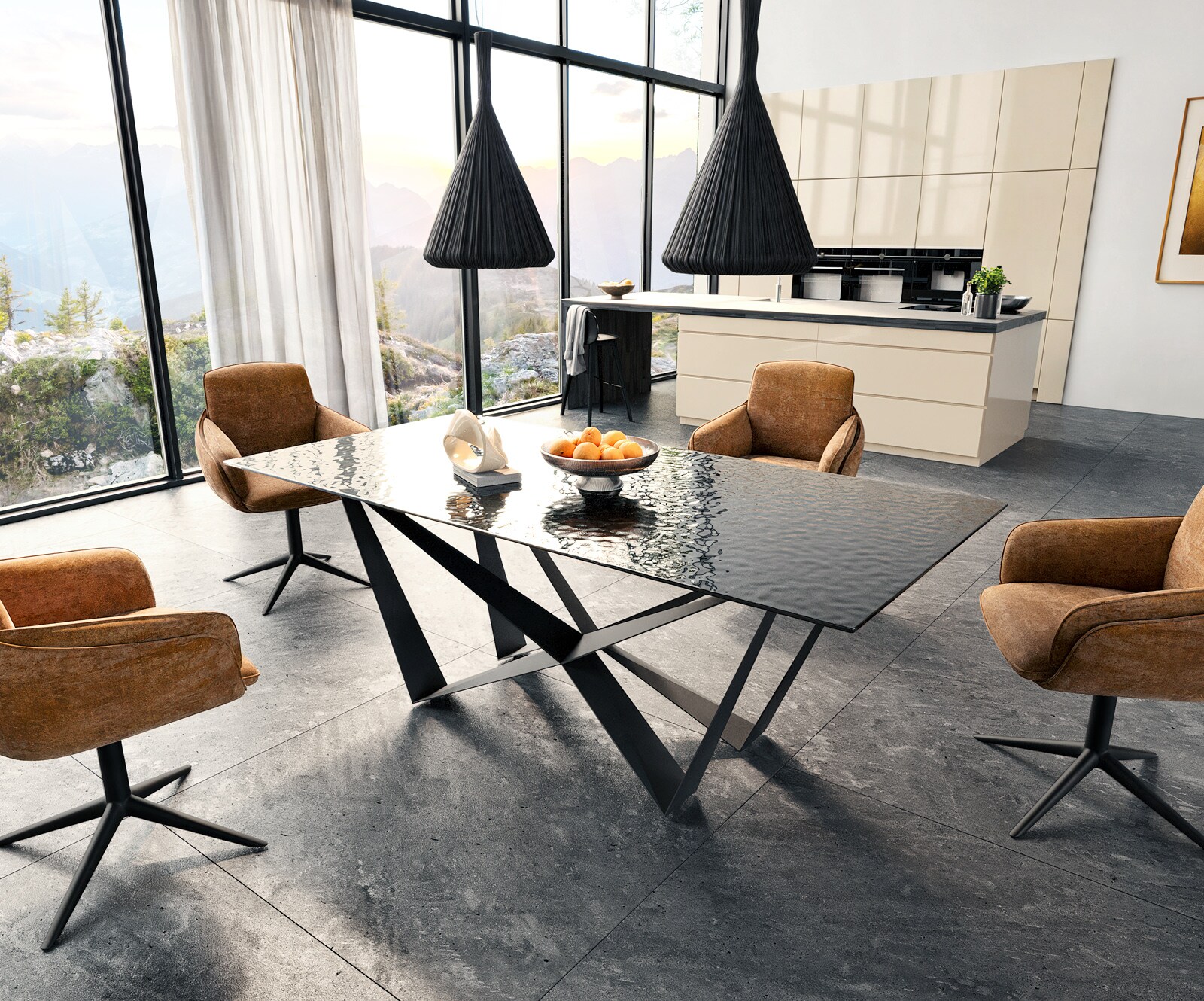 Трапезна маса Edge 200x100 Relief стъкло опушено черно 3D дизайн Spider плоска стомана черно 5 Трапезна маса Edge 200x100 Relief стъкло опушено черно 3D дизайн Spider плоска стомана черно 5