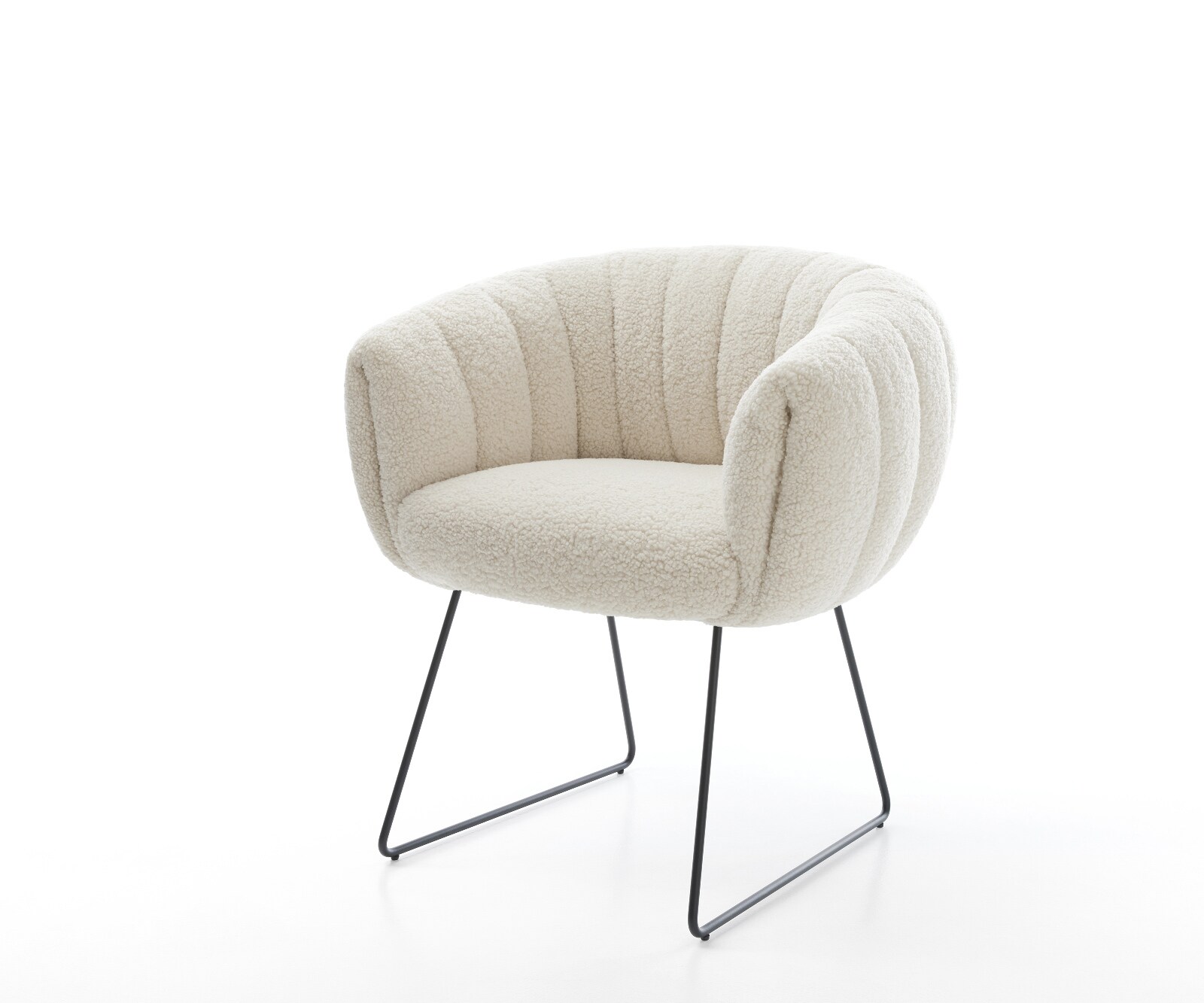 Трапезен стол Jada-Flex Teddy, мек бежов плат, Основа шейна, Черно Ядро от джобни пружини 1