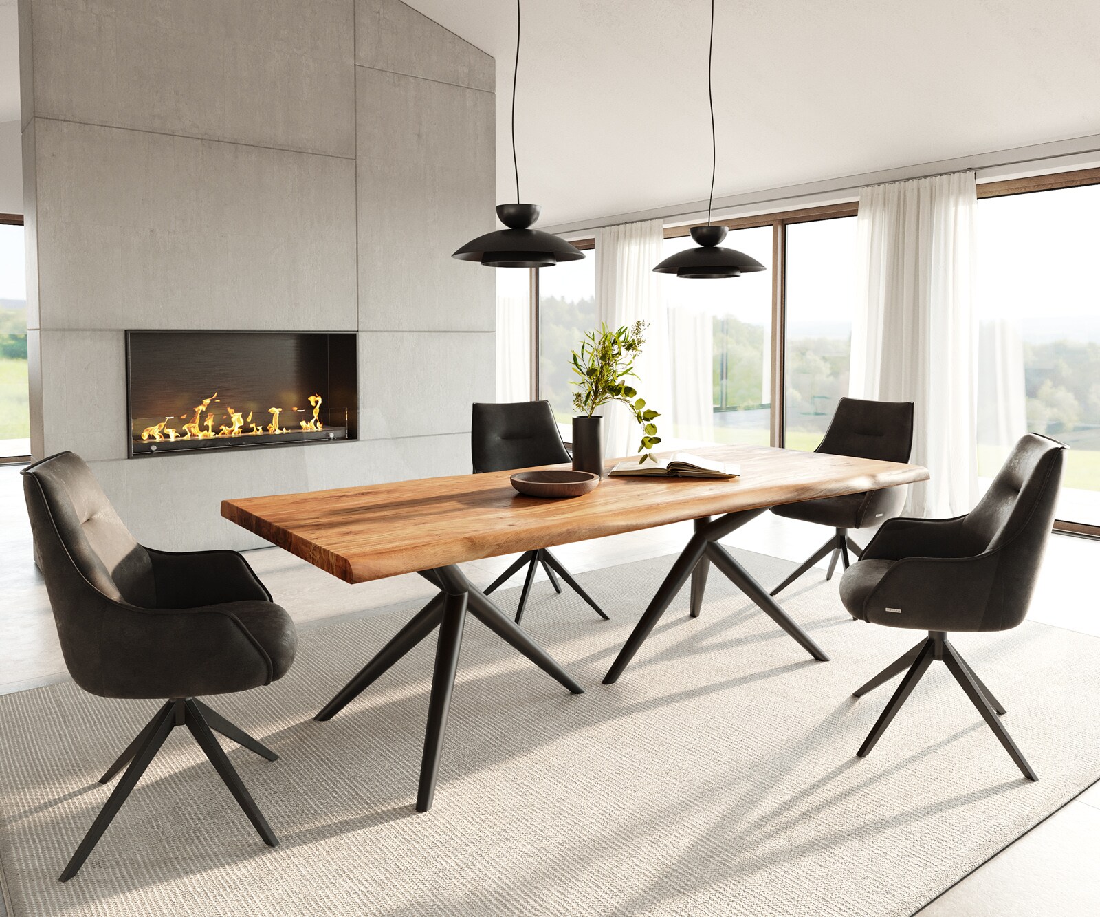 Трапезна маса Edge 240x100, естествена акация Estelar, кръгла, метална, черна, с естествени ръбове 5