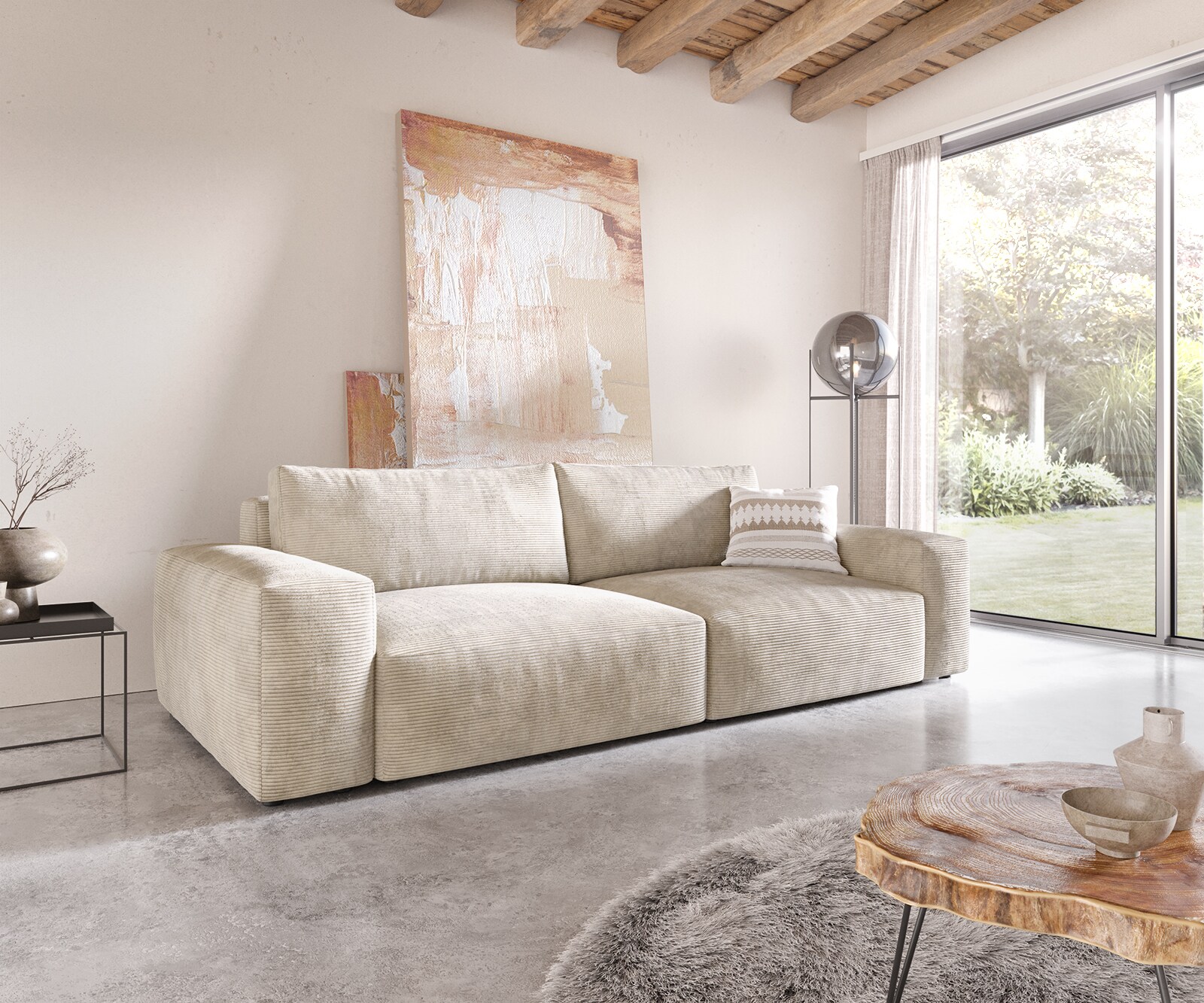 Голям диван XL 270x130 cm Рипс Бежов Lanzo