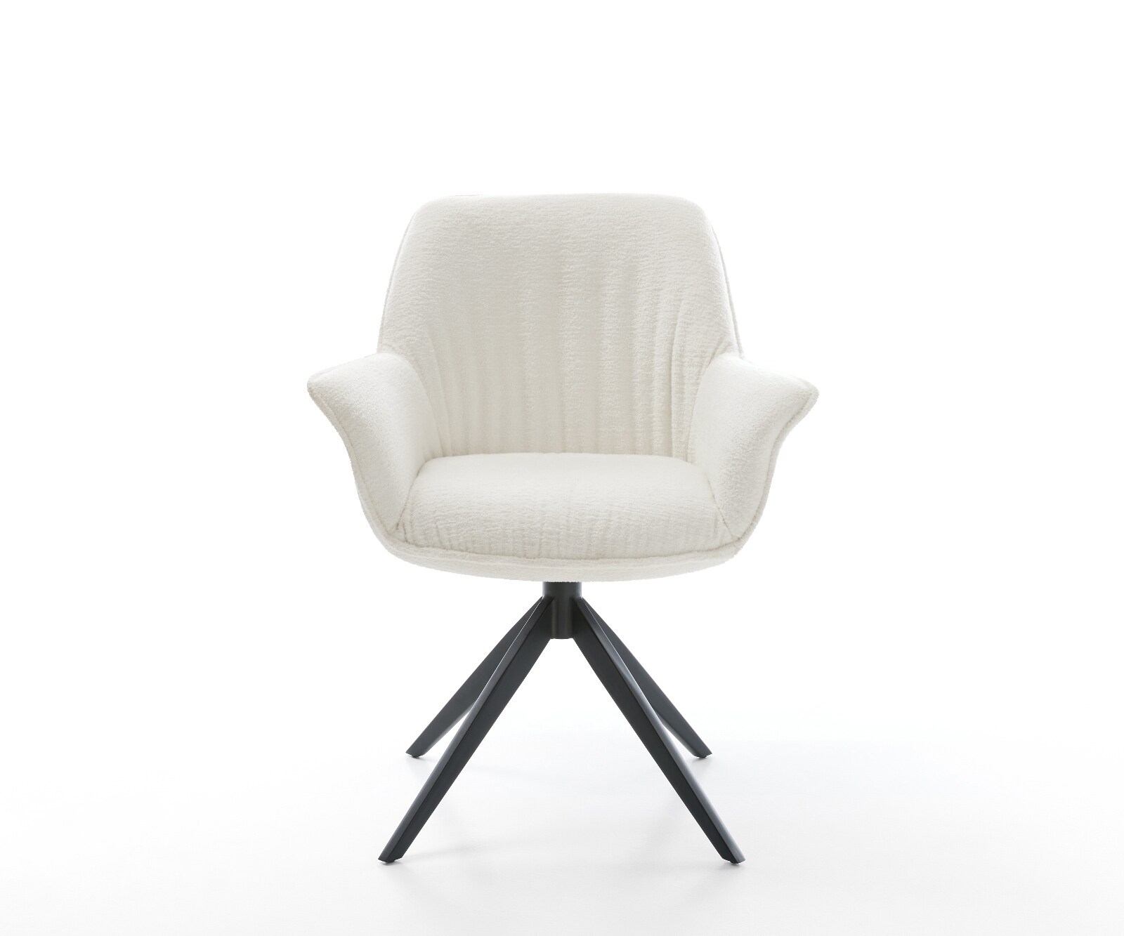 Въртящ се стол Keila-Flex с подлакътници Bouclé Soft Beige Кръстосана основа широка Черно 360° въртене Люлееща се функция 1