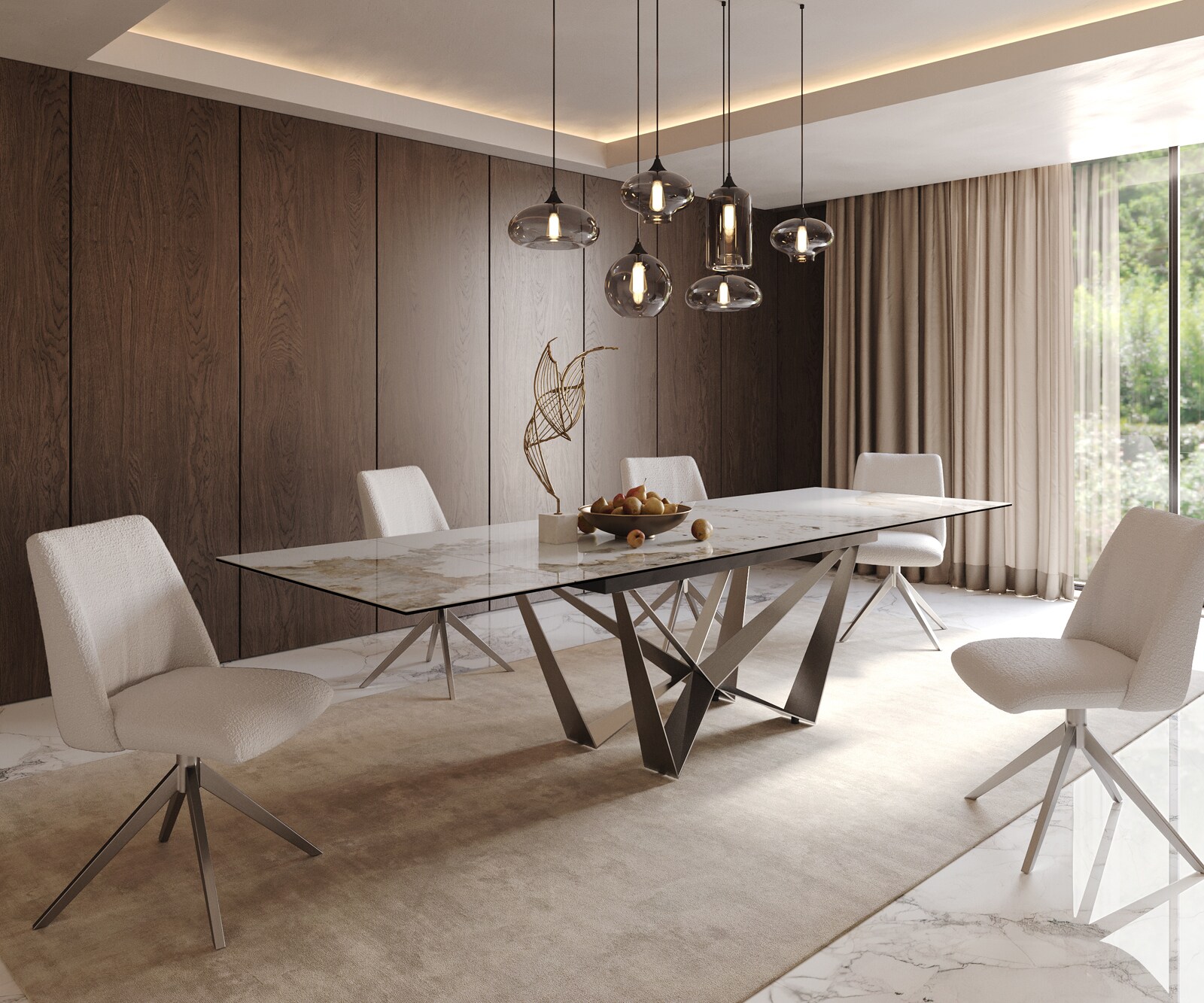 Маса 200-300x100 Keramik Minas Melange Бял-Бежов Spider плоска стомана Неръждаема стомана разтегателна Edge 8