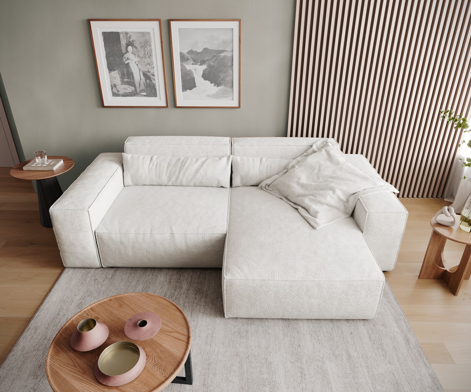 Ъглов диван L 260x160 cm Букле Крем-Бял Варианти лежанка Sirpio 6