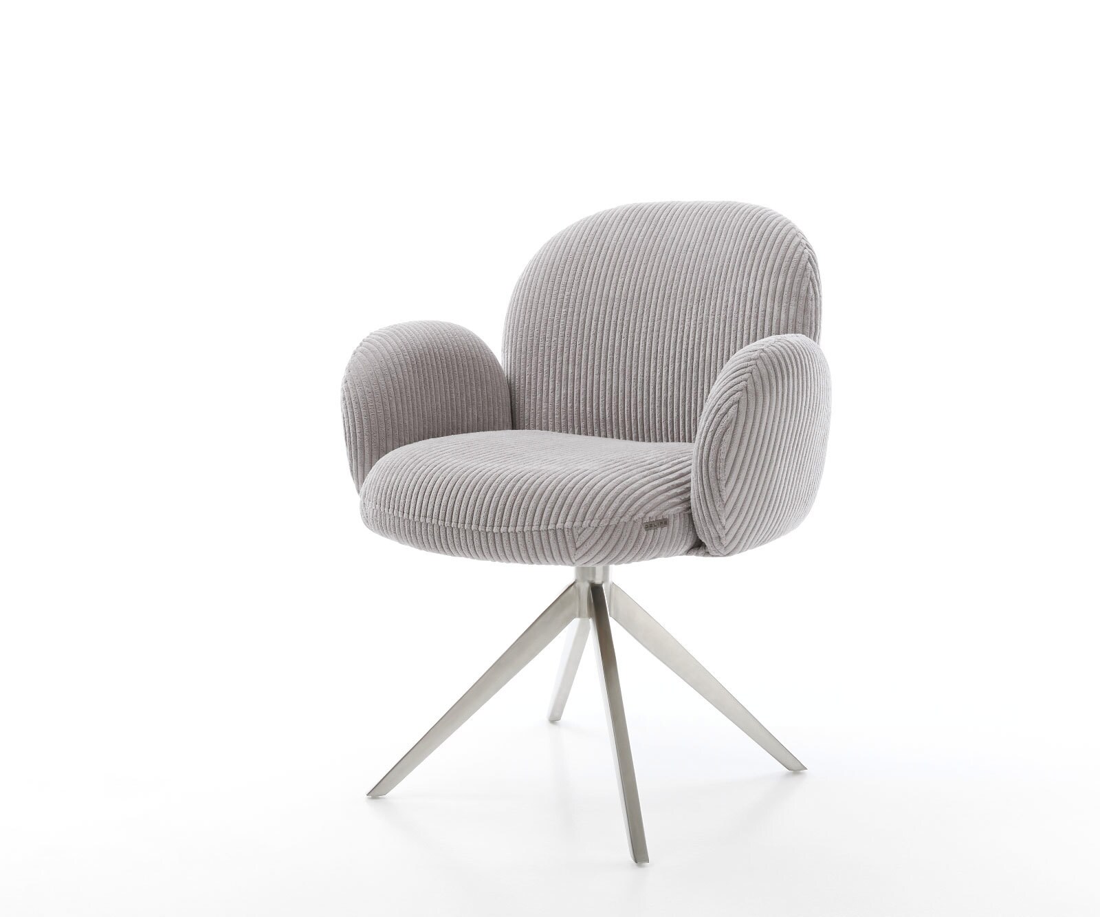 Врътящ се стол с подлакътници Корд СребристСив Конус крак плосък Неръждаема стомана 360° въртящ се Покет пружина Nube-Flex 1