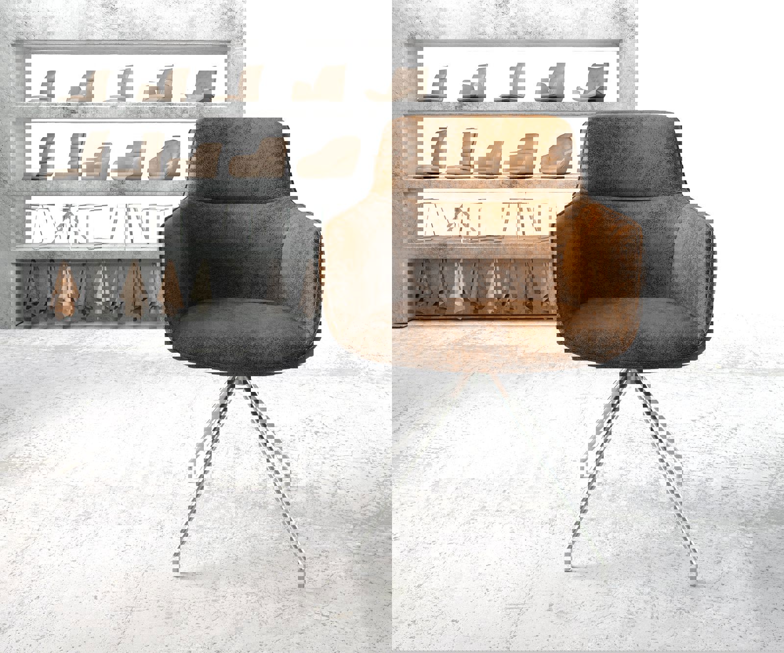 Въртящ се стол Pejo-Flex кафяв антик кръстосана рамка конична неръждаема стомана въртящ се на 180° 1