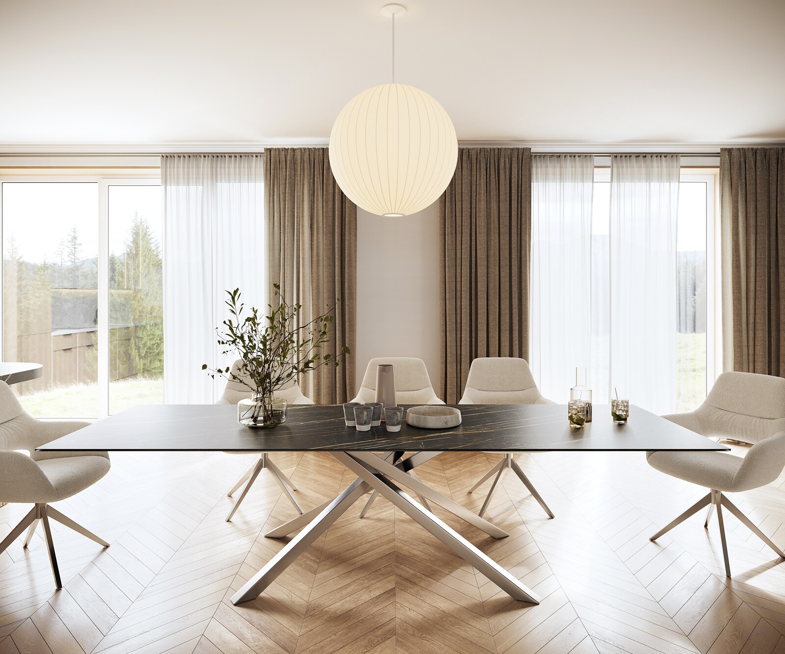 Маса 300x100cm Keramik Laminam®Noir Desir Кафяв КръстРамка Правоъгълник Неръждаема стомана Edge 2