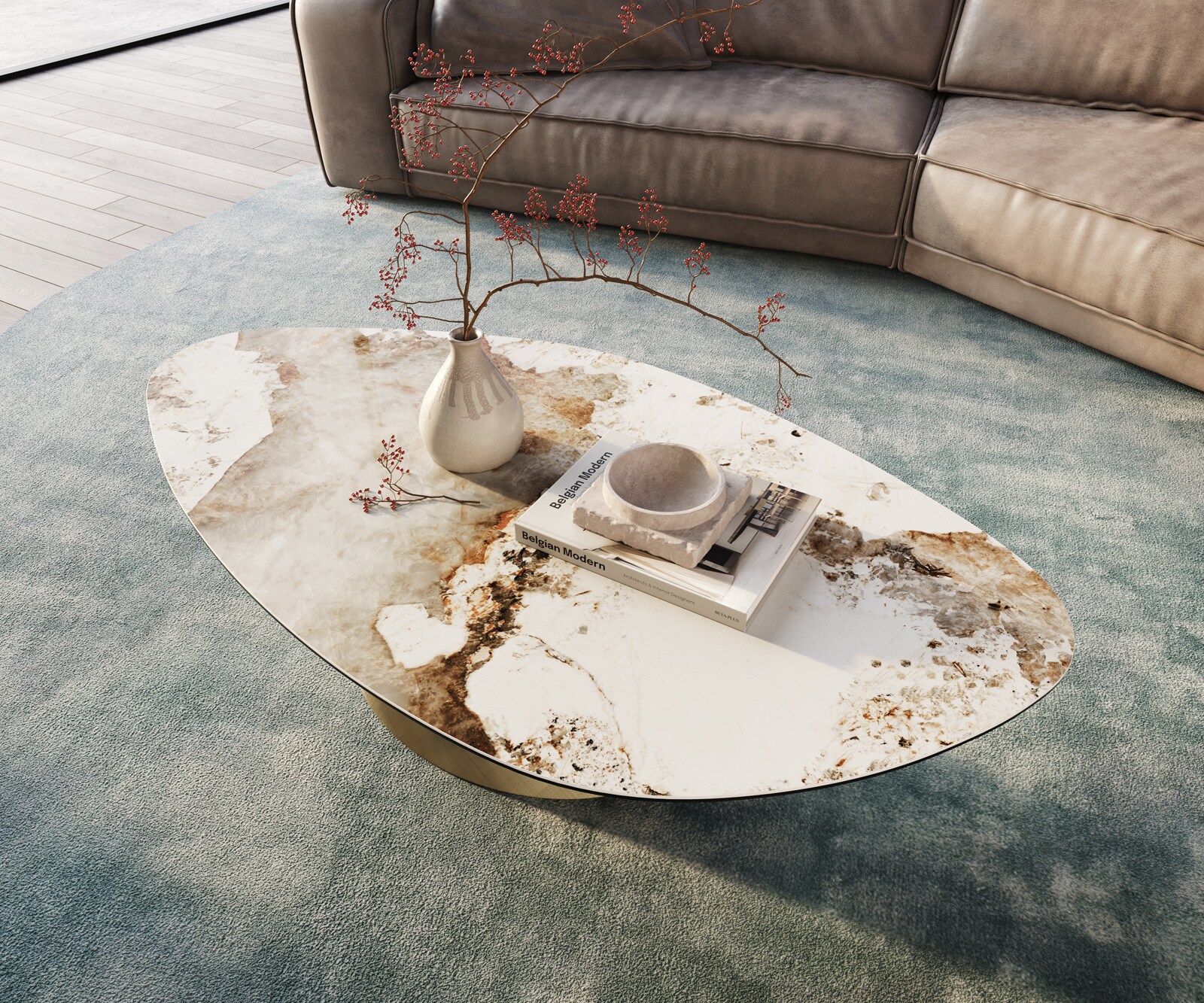 Edge Organic масичка за кафе 140x76 cm керамика Minas Melange Conis Metallic Gold 3