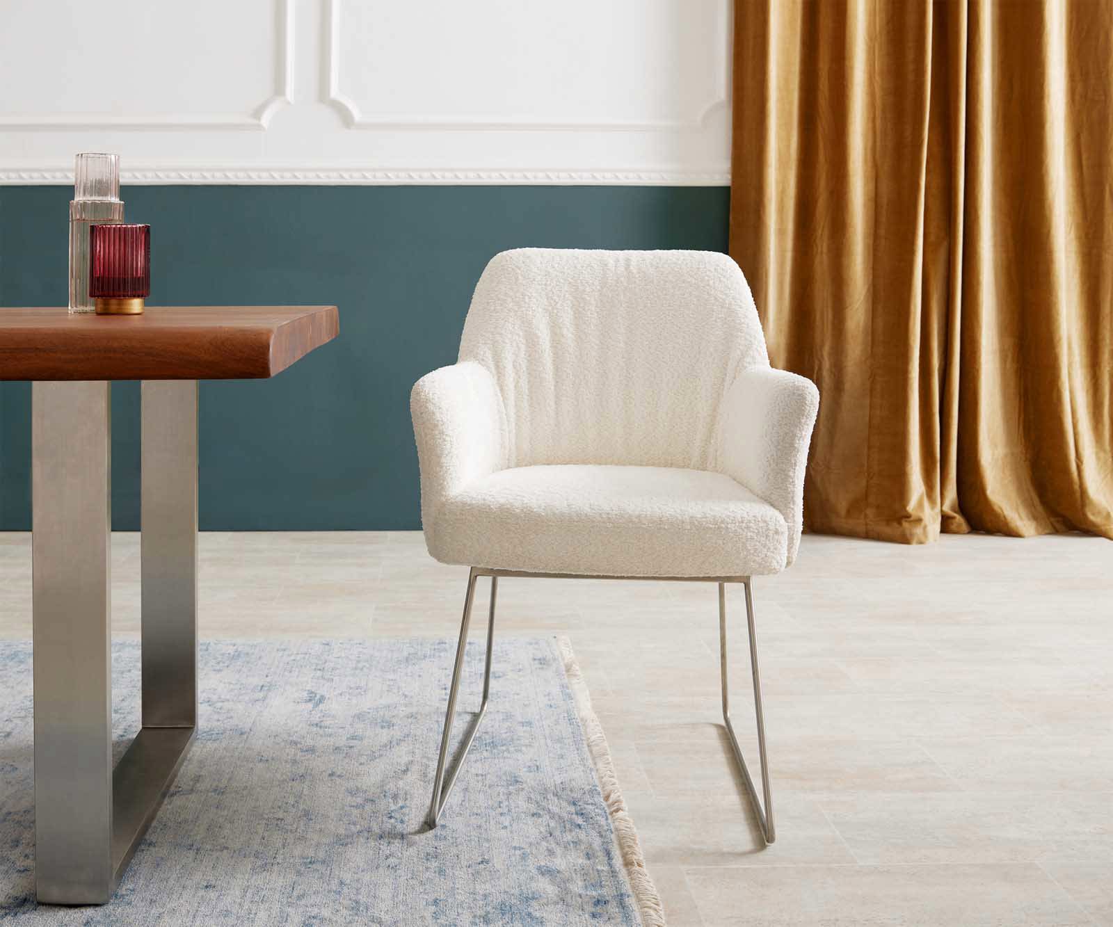 Стол Букле Бяло Извити крака Неръждаема стомана Покет пружина Xana-Flex 1 Стол Букле Бяло Извити крака Неръждаема стомана Покет пружина Xana-Flex 1