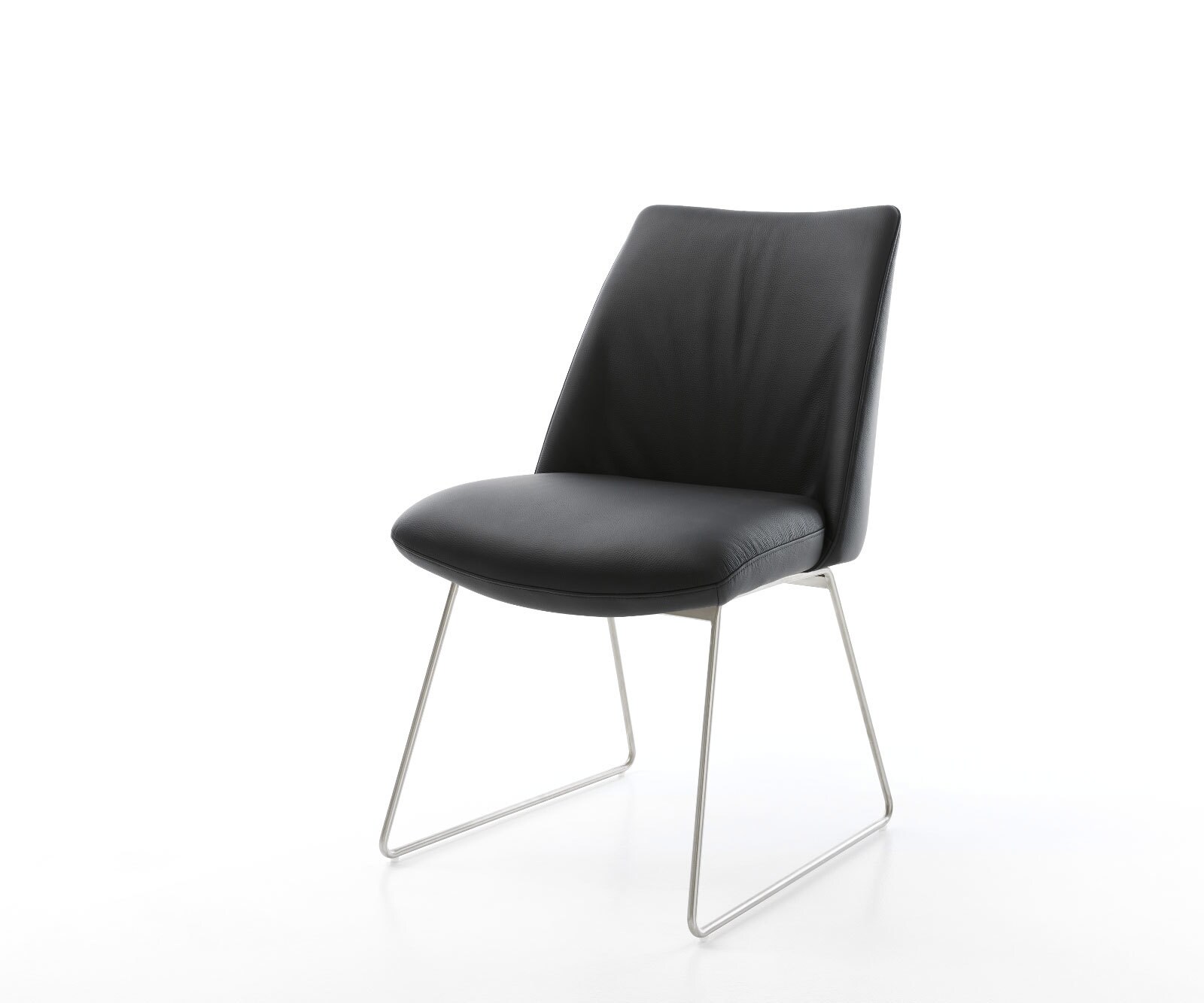 Трапезен стол Естествена кожа Черен Извити крака Неръждаема стомана Покет пружина Elso-Flex 1