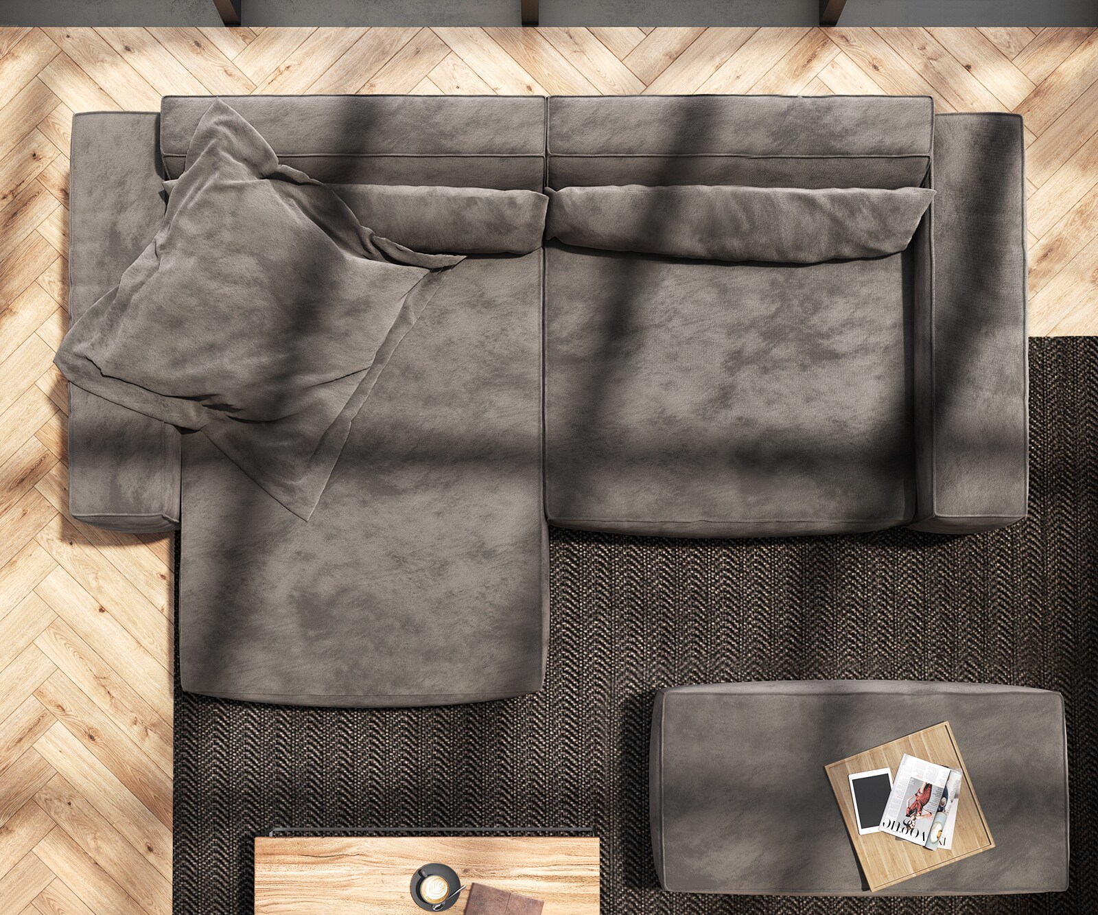 Ъглов диван XL 270x170 cm Микрофибър КакиКафяв Варианти лежанка с табуретка Sirpio 8