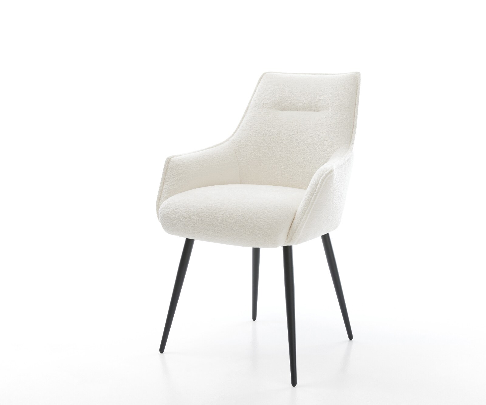 Трапезен стол Alja-Flex с подлакътници Bouclé Soft Beige 4-основа конусовидна Черно ядро с джобни пружини 1