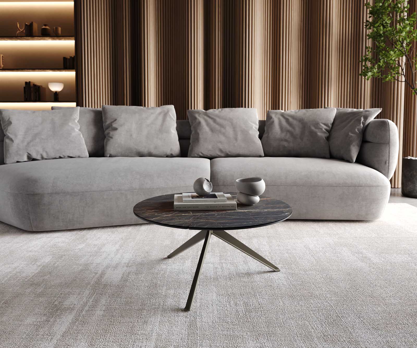 Холна маса 70x70 cm Керамика Laminam®Noir Desir Кафяв Кръстосана основа Метал Ефектен финиш Titan Delron 2