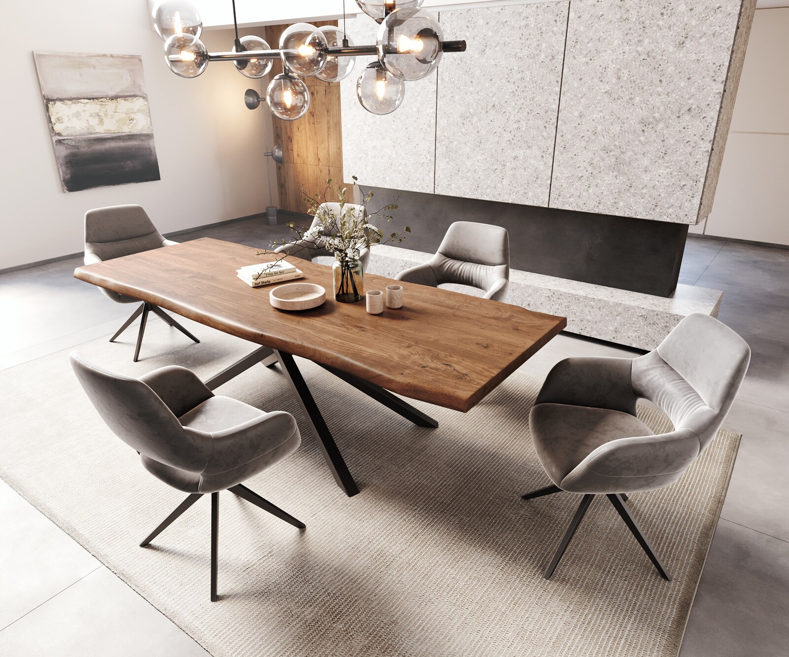 Трапезна маса Edge 260x100 XL от акация, кафява, с кръстообразна рамка, правоъгълна, черна, с естествени ръбове 5