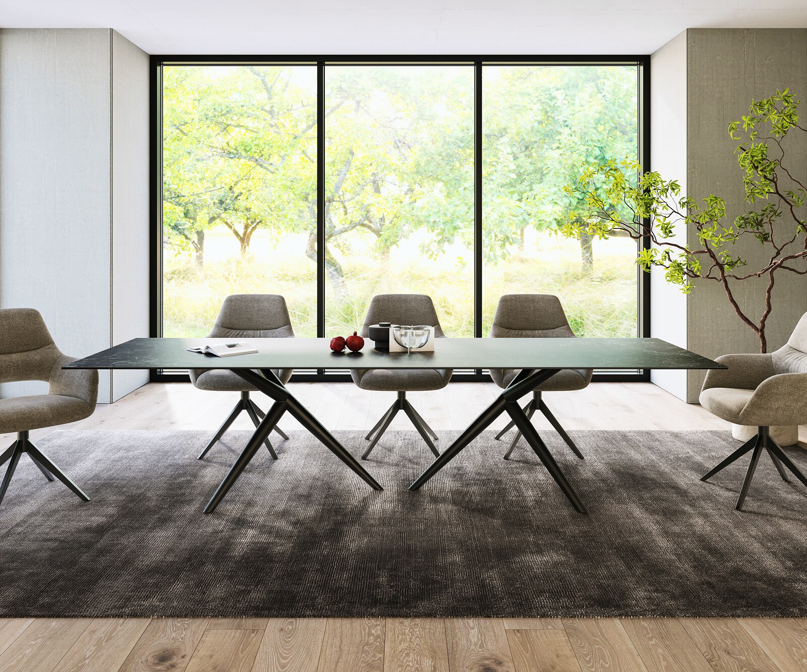 Трапезна маса Edge 300x100, керамика Laminam „®“, „Nero Greco“, „Anthrazit“, „Estelar“, кръгла, метал, черна 1