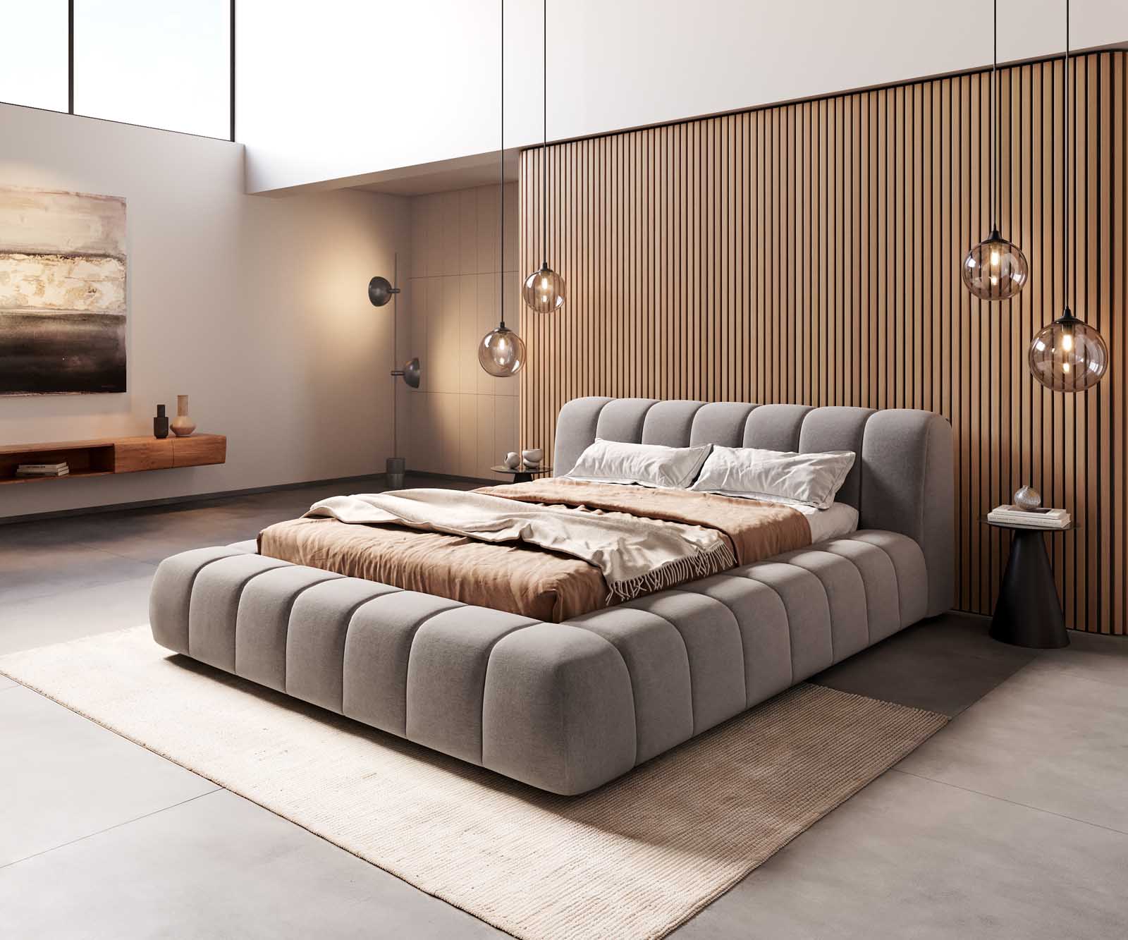 Тапицирано легло Cutio 140x200 cm микрофибър сиво Тапицирано легло Cutio 140x200 cm микрофибър сиво