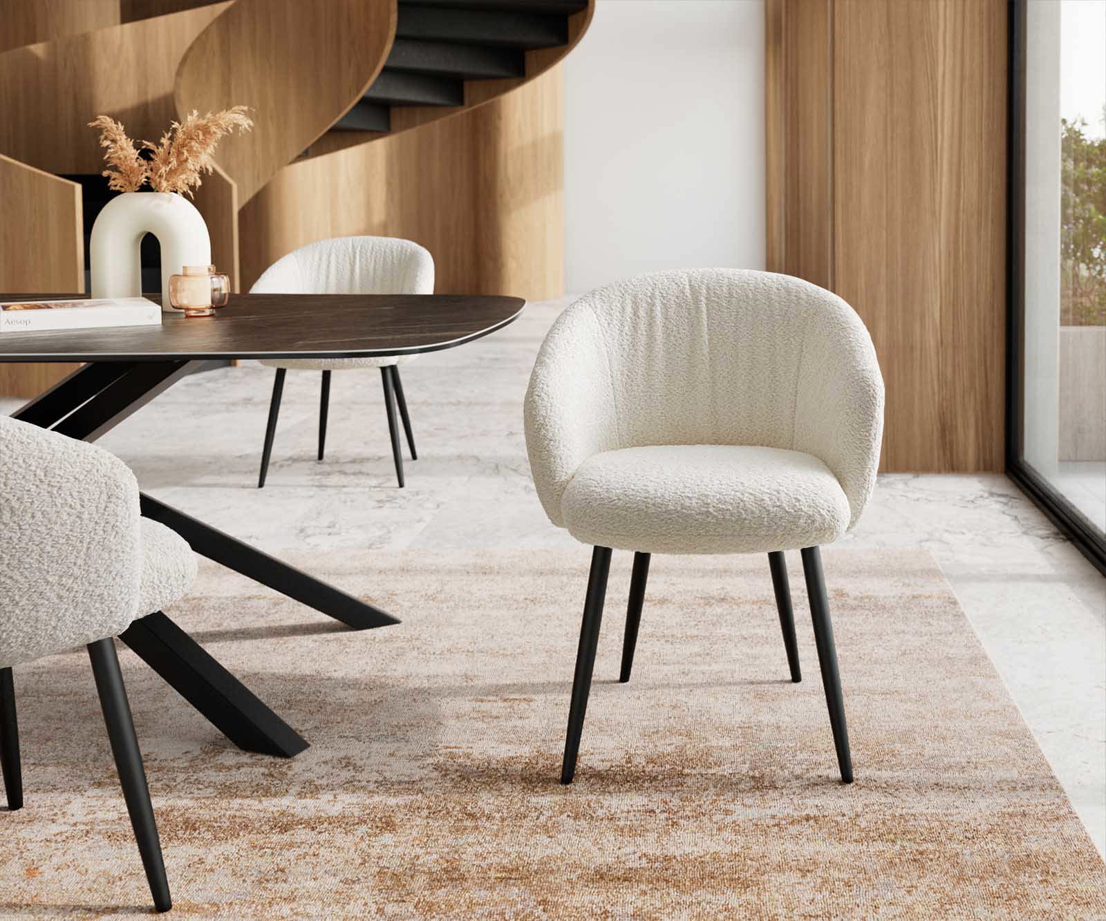 Стол Букле Бяло 4-крака Прави Черни Покет пружина Caja-Flex 1 Стол Букле Бяло 4-крака Прави Черни Покет пружина Caja-Flex 1