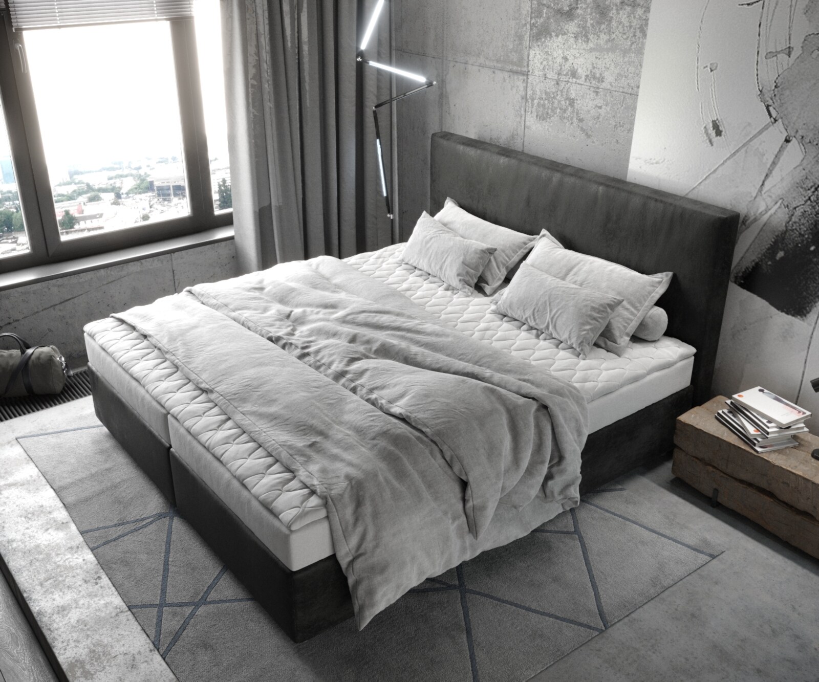 Легло Боксспринг 180x200 cm Микрофибър Антрацит Винтидж с Матрак и Топер Dream-Well 3 Легло Боксспринг 180x200 cm Микрофибър Антрацит Винтидж с Матрак и Топер Dream-Well 3