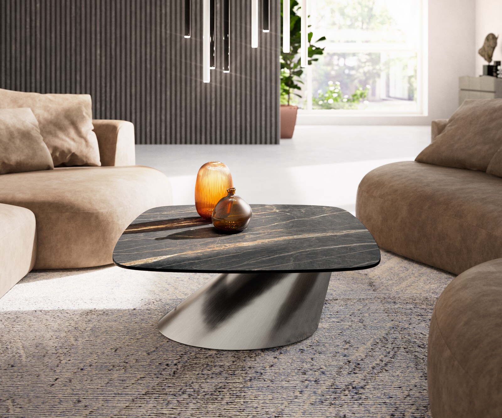 Масичка за кафе Edge Boot 90x90 cm керамика Laminam® Noir Desir Brown Conis матирана неръждаема стомана 2