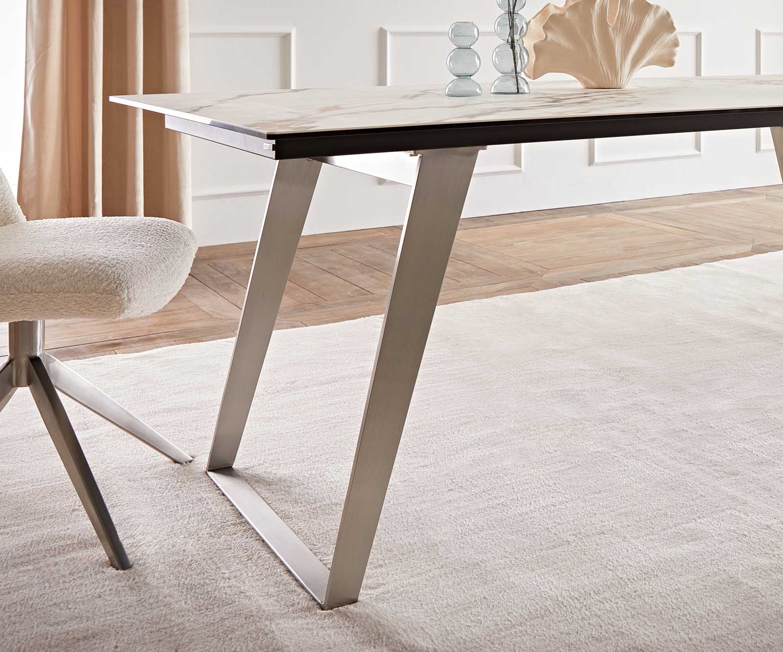 Маса 200x100 Keramik Calacatta Luxe Бял-Злато-Сив Неръждаема стомана под ъгъл Edge 6