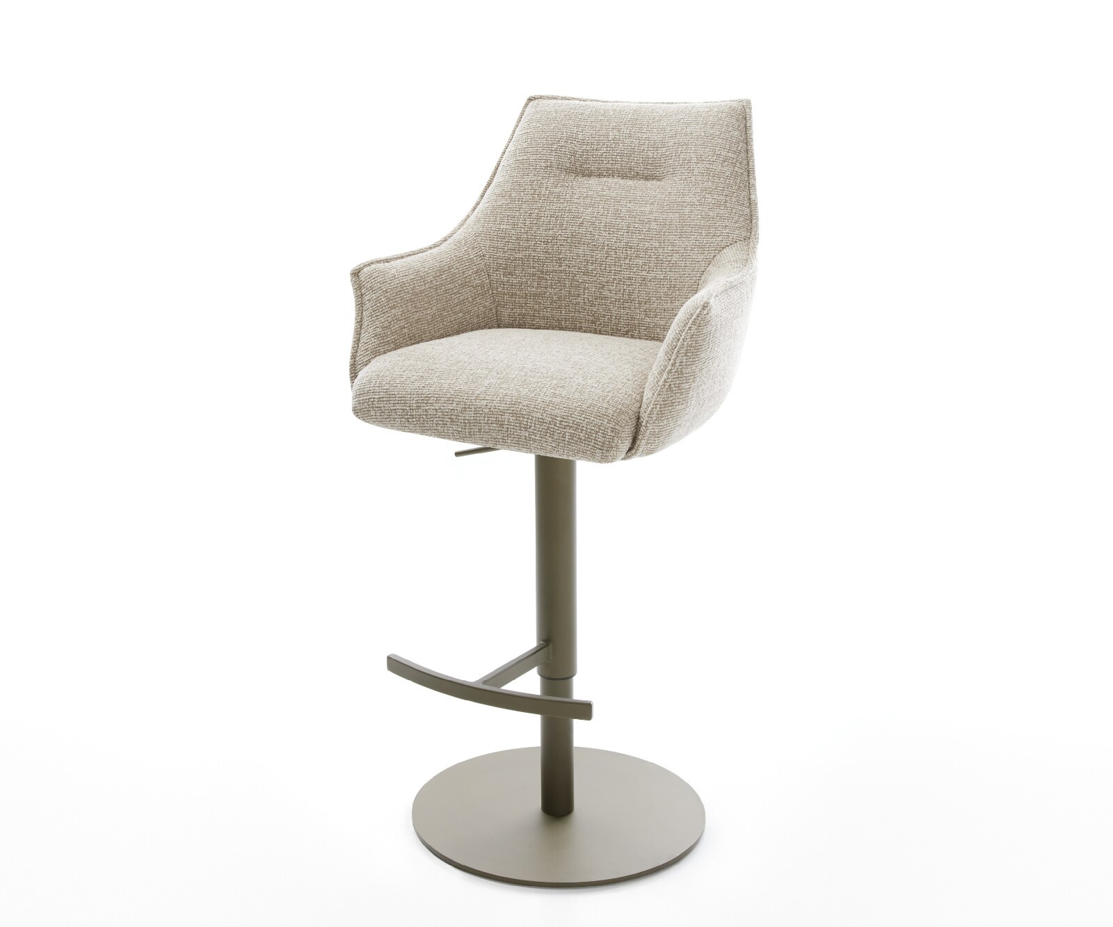 Бар стол Alja-Flex плат в мек бежов цвят, въртяща се основа, регулируема по височина метална, сърцевина от джобни пружини с титанов цвят