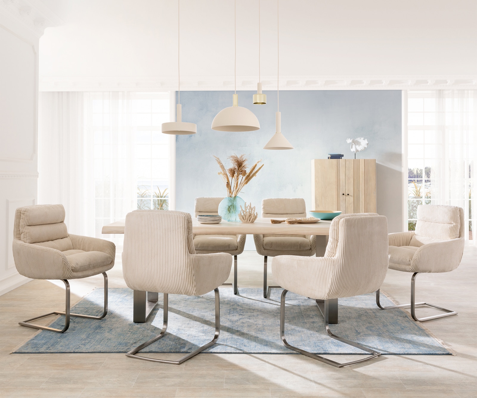 Люлеещ стол с подлакътници Корд Бежов Конзолен крак плосък Неръждаема стомана Abelia-Flex 3 Люлеещ стол с подлакътници Корд Бежов Конзолен крак плосък Неръждаема стомана Abelia-Flex 3