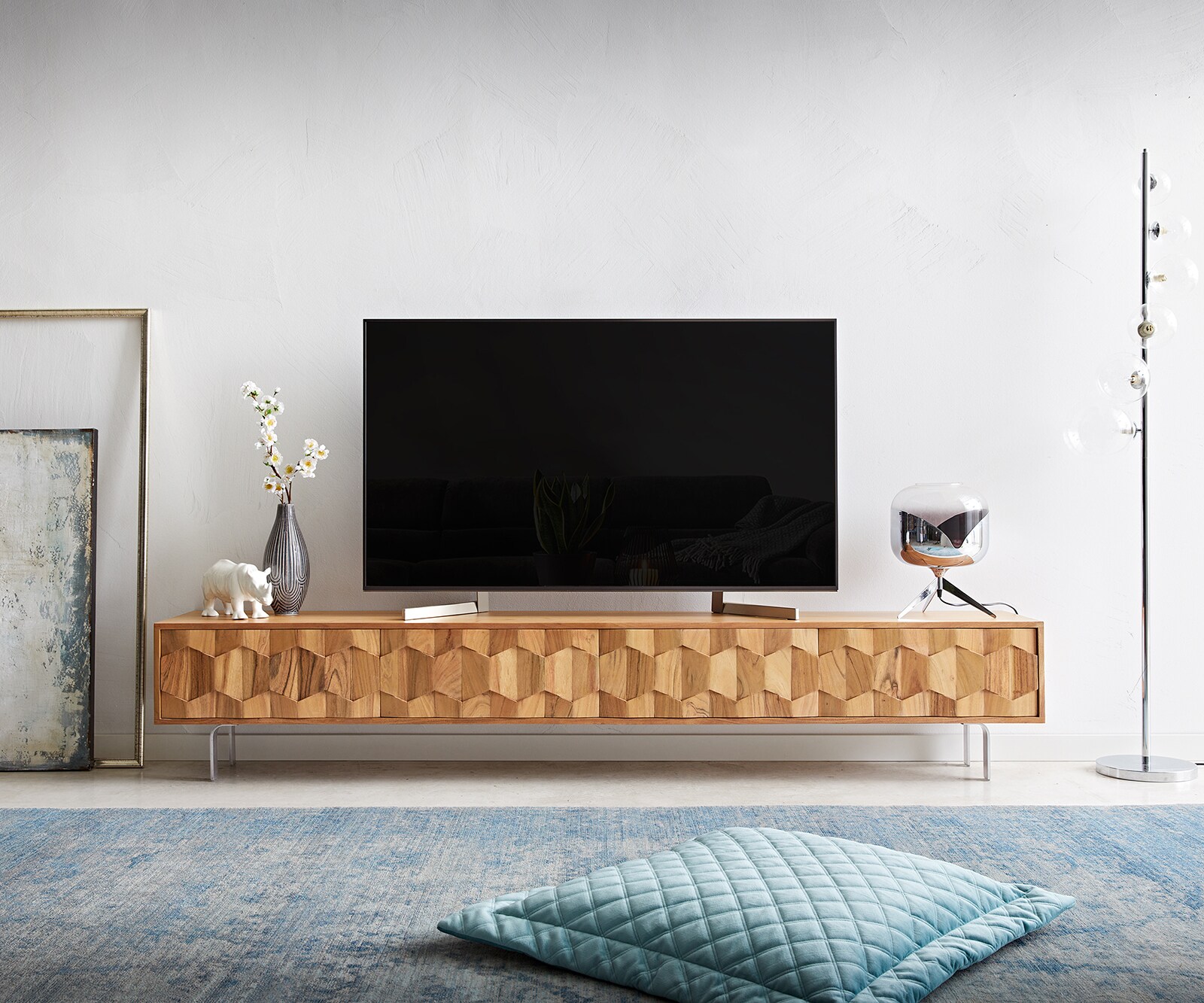 ТВ шкаф 220 cm Акация Натурал 4 Врати Г-Крак Fevo 1