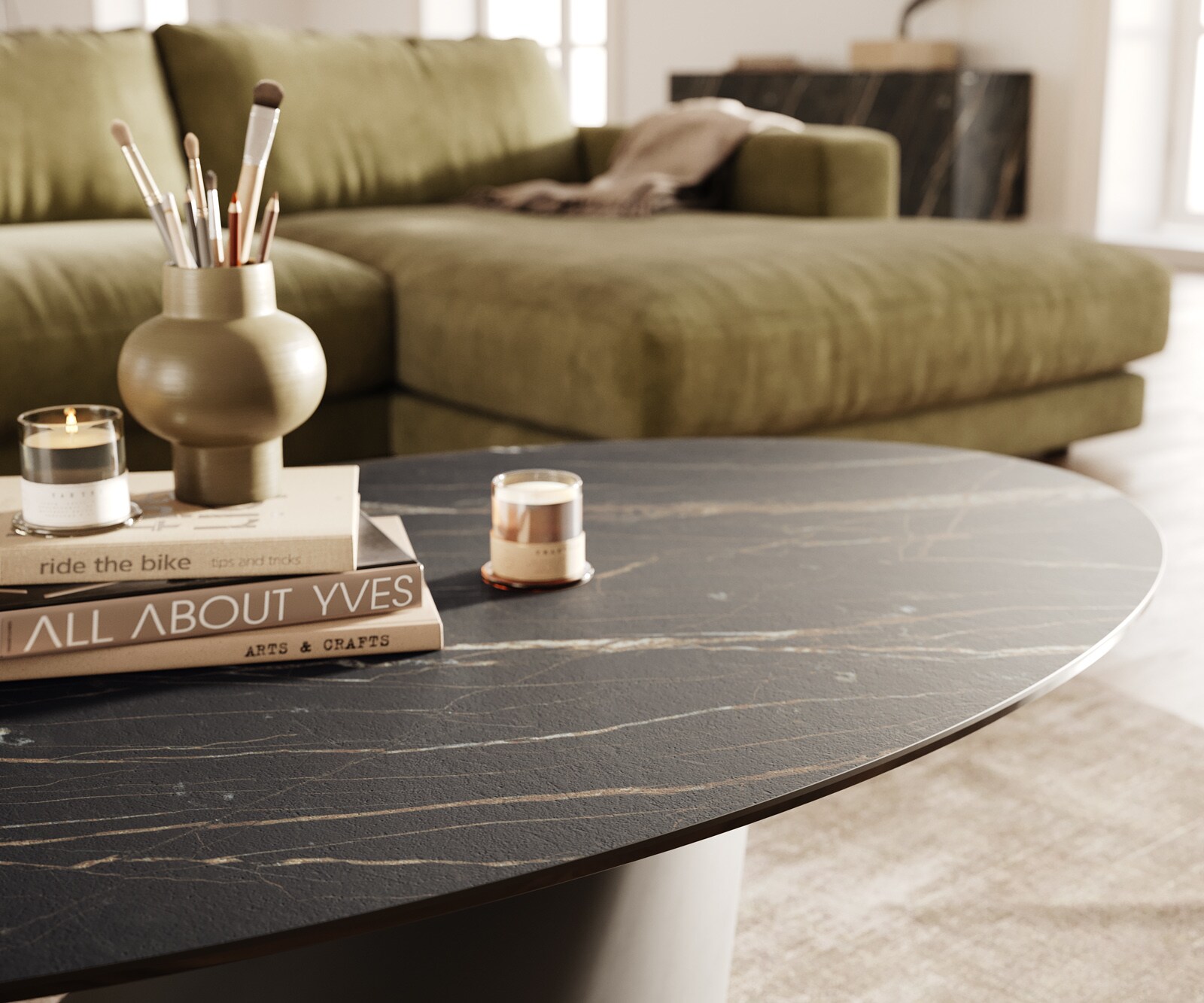 Масичка за хол Edge Oval 140x80 см, керамика Laminam, цвят „®“, Noir Desir, кафяво, Conis, метал, черно 6