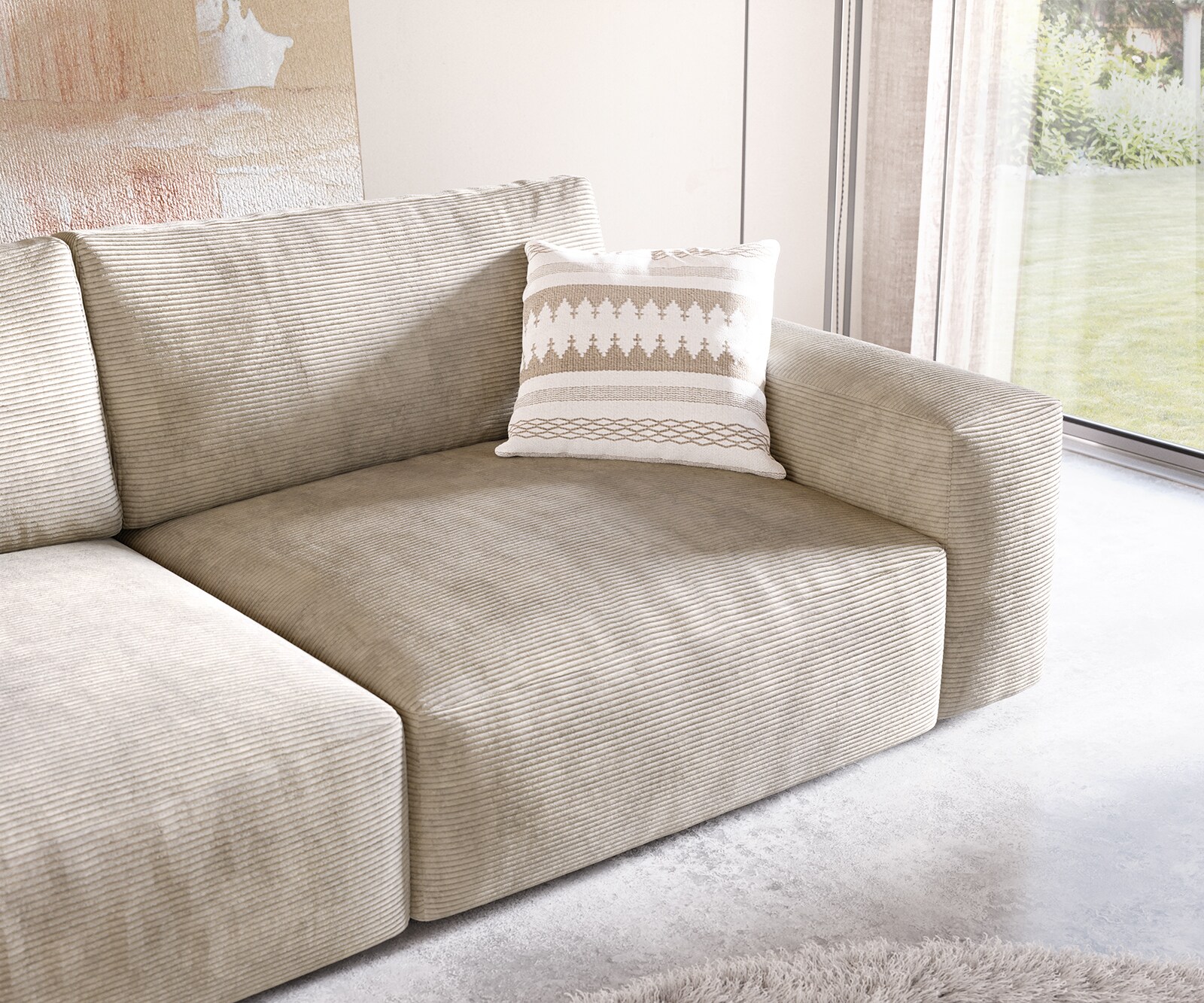 Голям диван XL 270x130 cm Корд Бежов с табуретка Lanzo 5 Голям диван XL 270x130 cm Корд Бежов с табуретка Lanzo 5