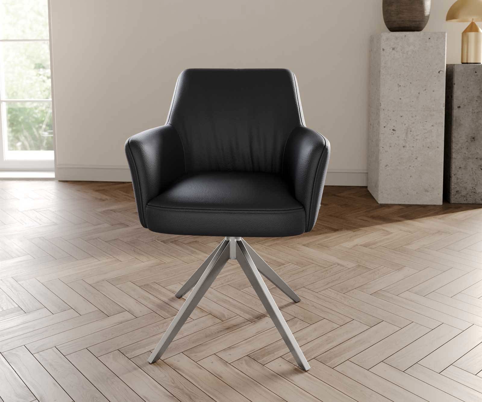 Врътящ се стол с подлакътници Естествена кожа Черен Конус крак плосък Неръждаема стомана 360° въртящ се Покет пружина Xana-Flex 1 Врътящ се стол с подлакътници Естествена кожа Черен Конус крак плосък Неръждаема стомана 360° въртящ се Покет пружина Xana-Flex 1