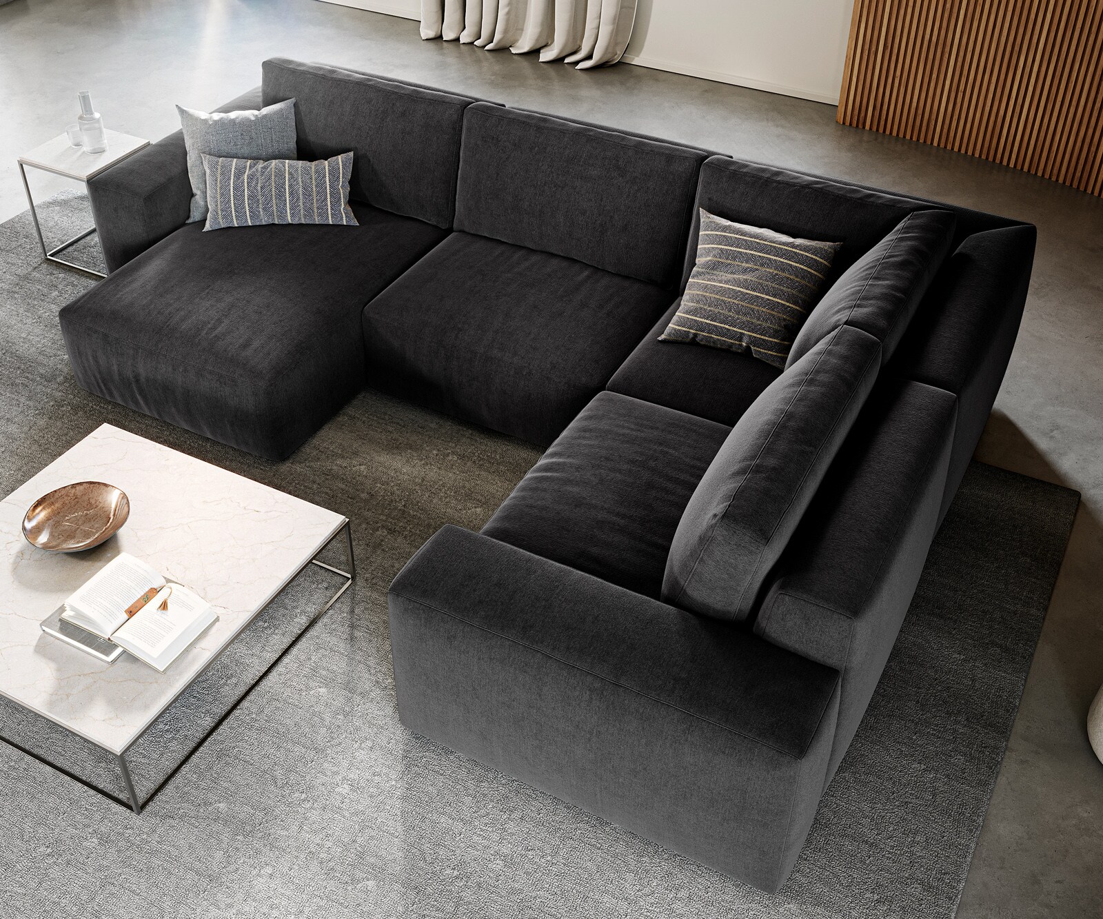 Холна гарнитура Lanzo 300x210 cm микрофибър черен Променлива с осман 3