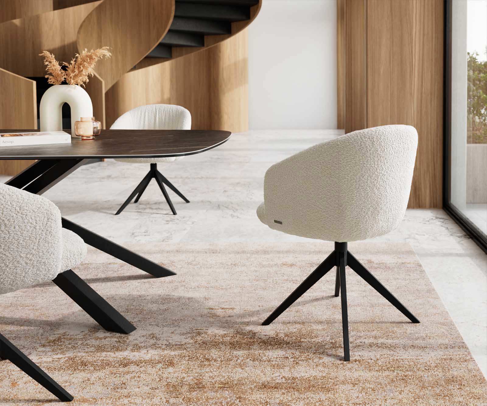 Врътящ се стол с подлакътници Букле Бял Конус крак плосък Черен 360° въртящ се Покет пружина Caja-Flex 4 Врътящ се стол с подлакътници Букле Бял Конус крак плосък Черен 360° въртящ се Покет пружина Caja-Flex 4