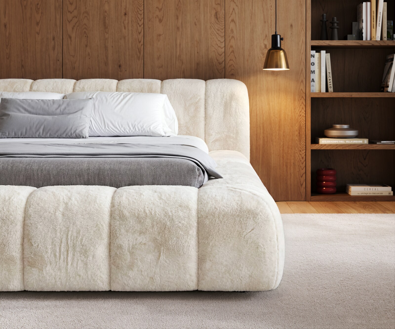 Тапицирана рамка за легло Cutio 180x200 cm плюшен крем-бял 5