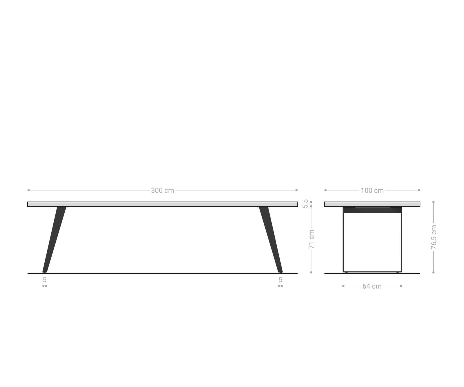Маса 300x100 XL Акация Платинен цвят Метал под ъгъл Edge 6