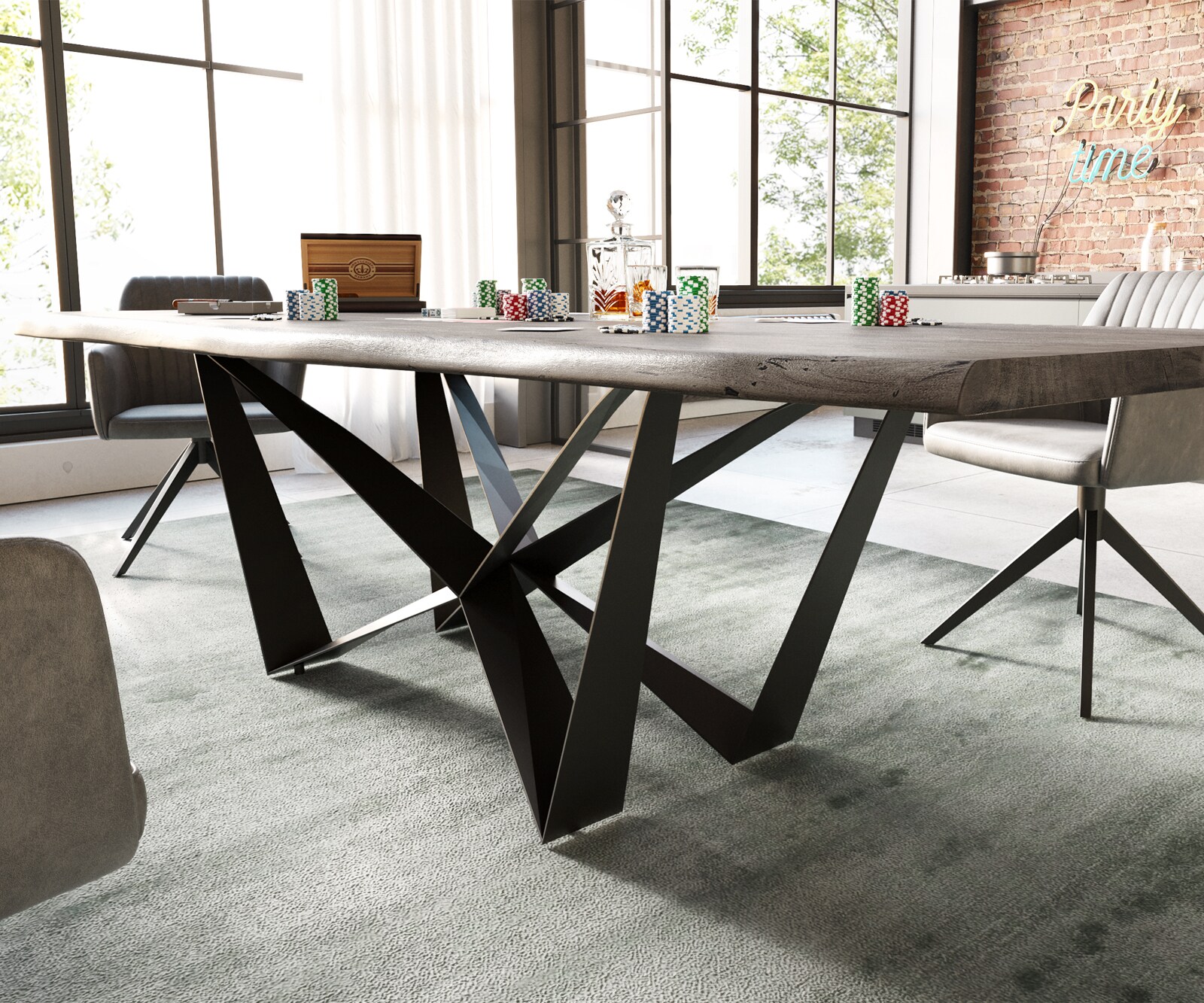 Маса 260x100 Акация Платинен цвят Spider плоска стомана Черен Edge 5