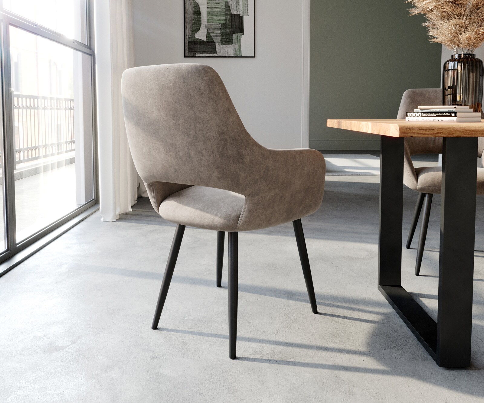 Стол с подлакътници Таупе Винтидж 4-крака Прави Черни Yago-Flex 4