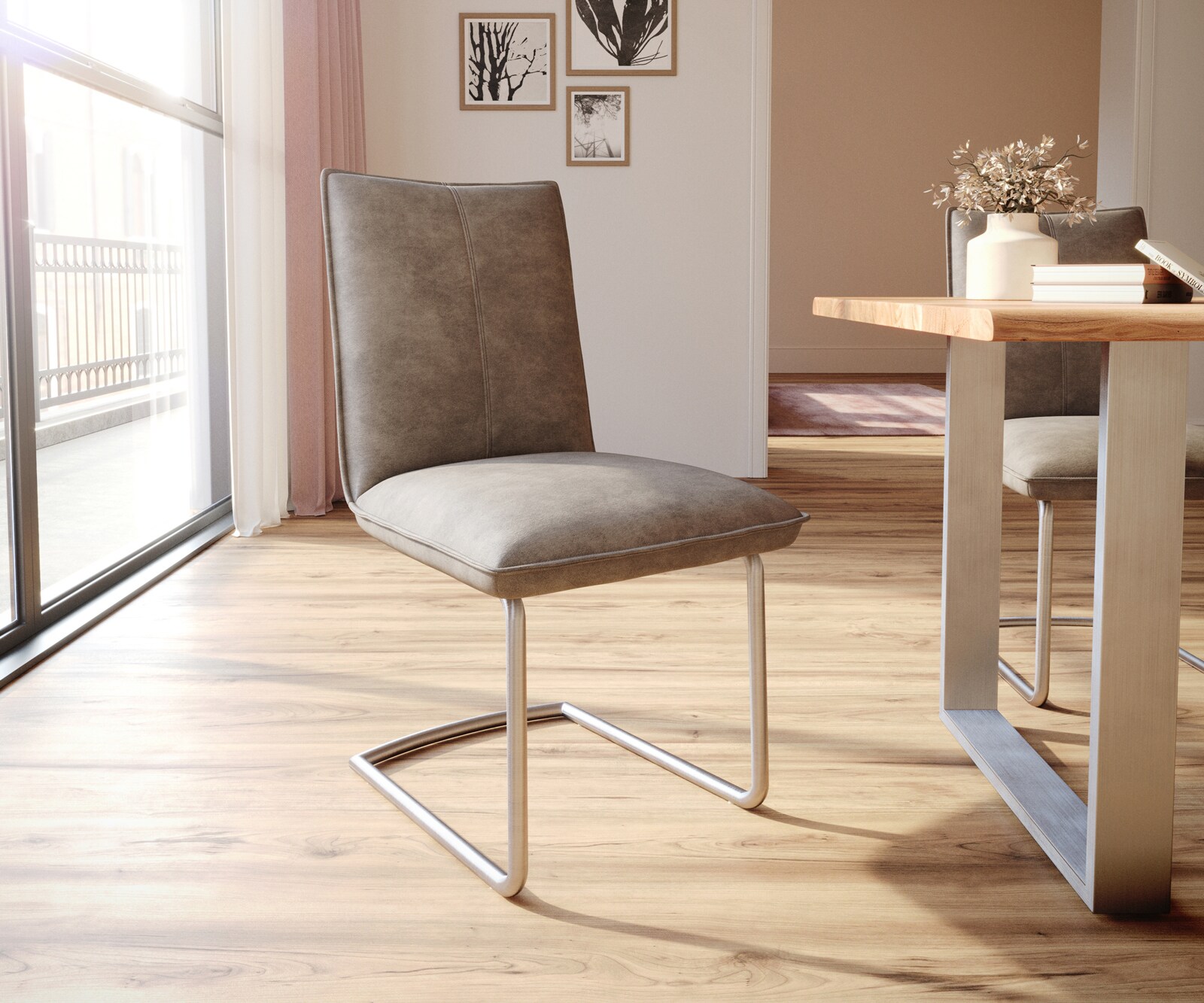 Люлеещ стол Таупе Винтидж Конзолен крак кръгъл Неръждаема стомана  Покет пружина Lelio-Flex 1