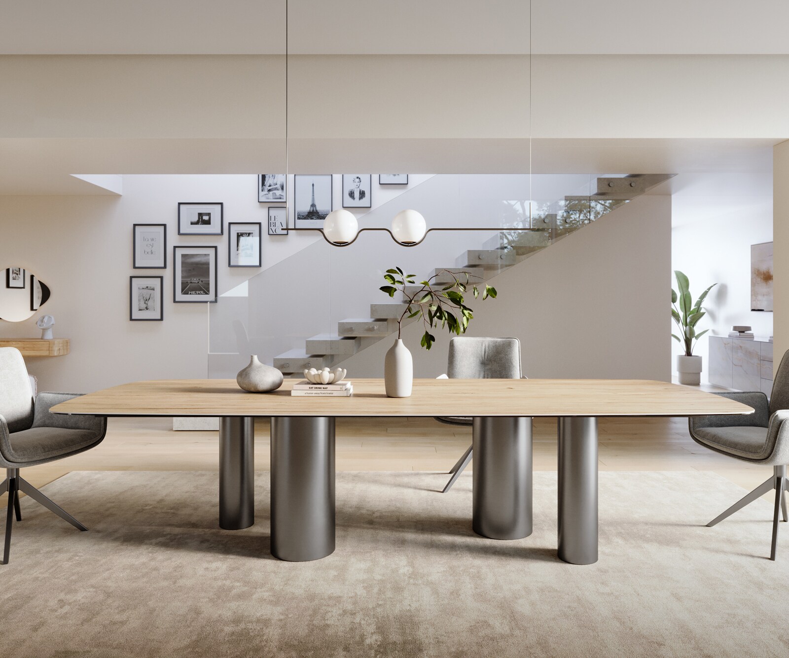 Трапезна маса Edge Boot 300x120 см, керамика Laminam „®“, цвят „Sabbia“ (дъбов), крака от неръждаема стомана, графит 2