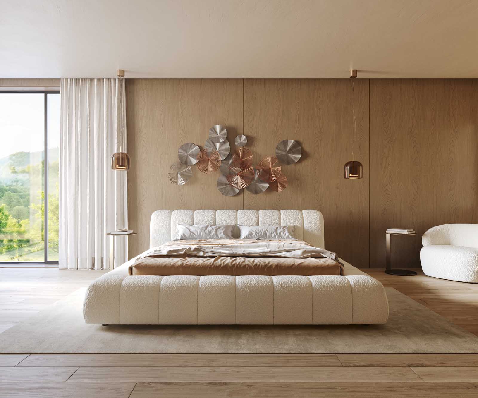 Тапицирано легло Cutio 180x200 cm Bouclé крем-бяло 1 Тапицирано легло Cutio 180x200 cm Bouclé крем-бяло 1