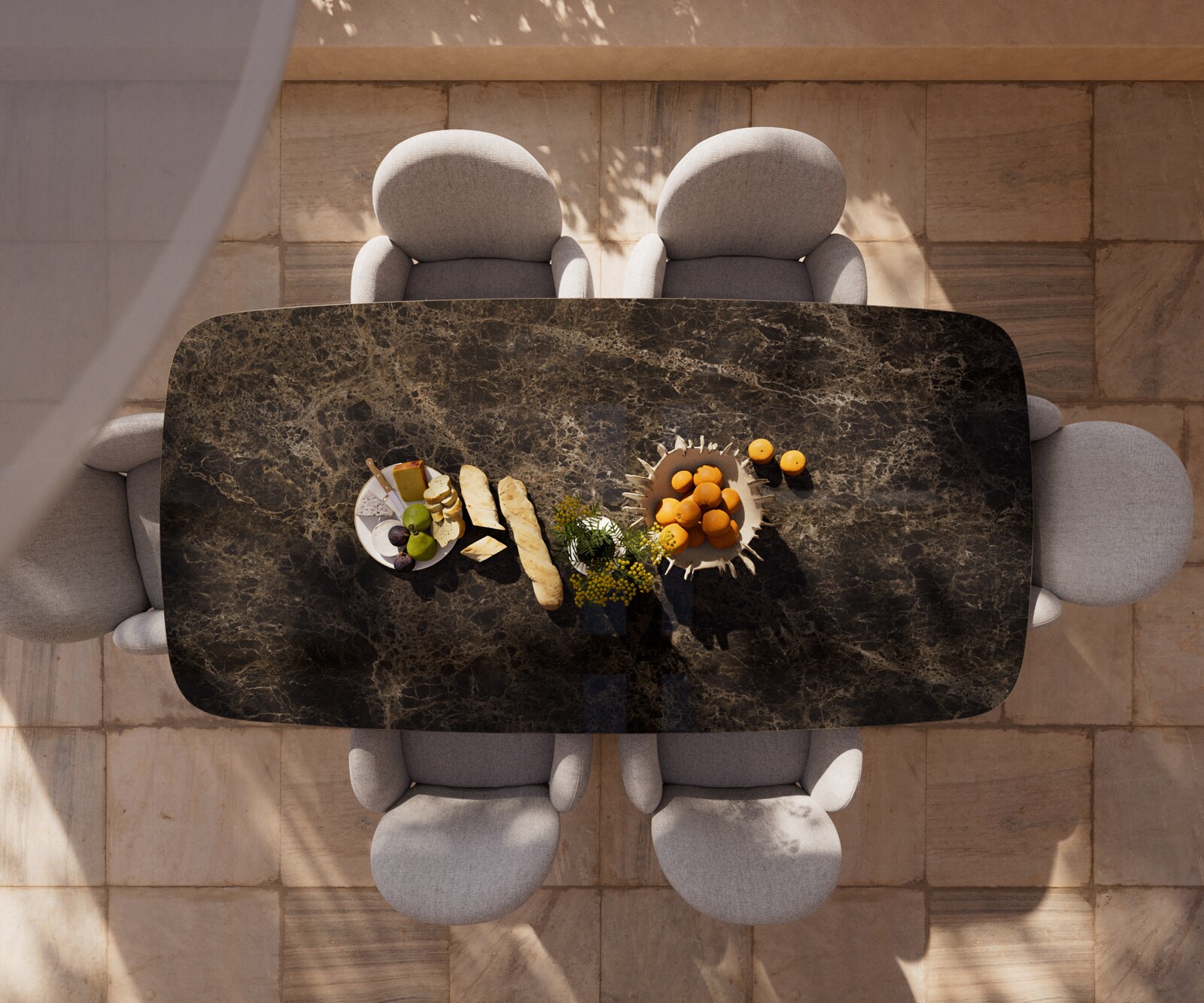 Маса Edge тип Лодка 240x120 см, керамика Laminam „®“, Подходяща за външна употреба, Emperador Extra Lucidato, тъмнокафяво, кръстосана рамка, правоъгълна, черна 6