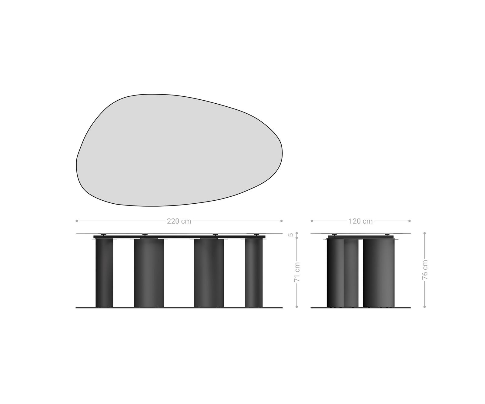 Трапезна маса Edge Oval 220x120 Керамичен ламинат® Sabbia Дъбов цвят Pilier Неръждаема стомана Графит 8